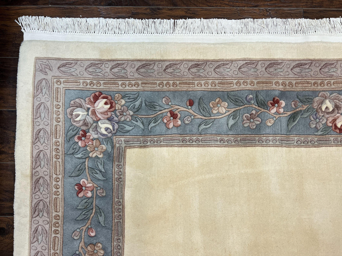 Chinese Carving Rug 8x10, Chinese Wool Carpet 8 x 10, Cream, 120 Line Rug, Vintage Handmade Art Deco Asian Oriental Rug, Aubusson Rug - Nuvé
