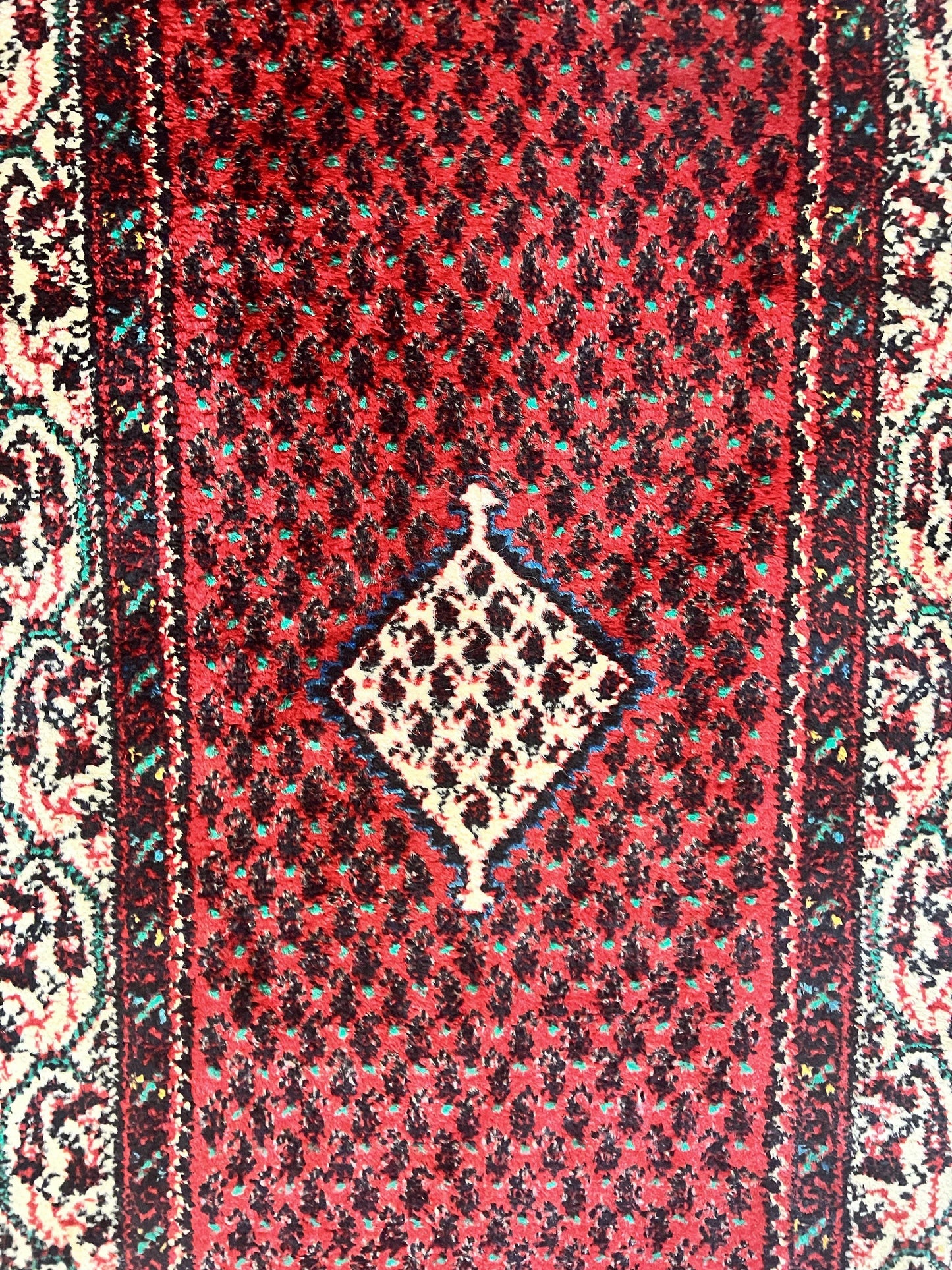 Persian Tribal Rug 2.6 x 5, Boteh Paisley Pattern, Red and Beige, Wool Hamadan Rug - Nuvé