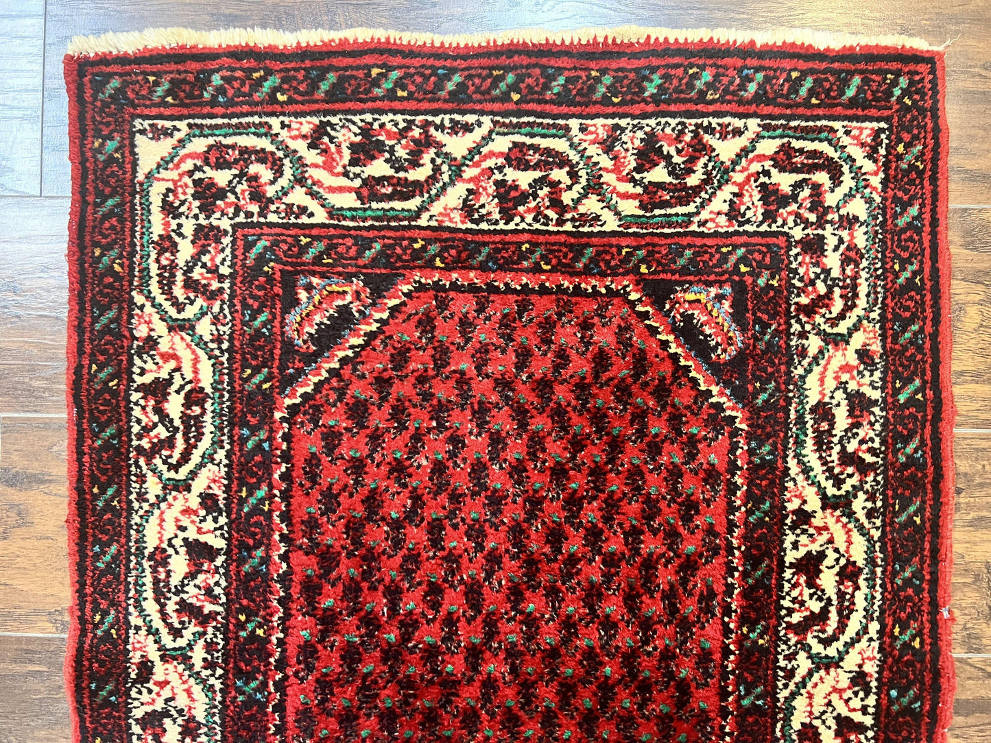 Persian Tribal Rug 2.6 x 5, Boteh Paisley Pattern, Red and Beige, Wool Hamadan Rug - Nuvé