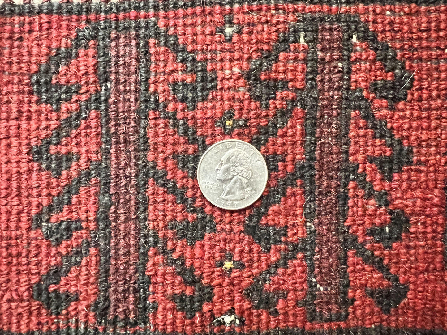 Antique Persian Turkoman Rug 3x6, Wool Tribal Handmade Carpet, Red and Black - Nuvé