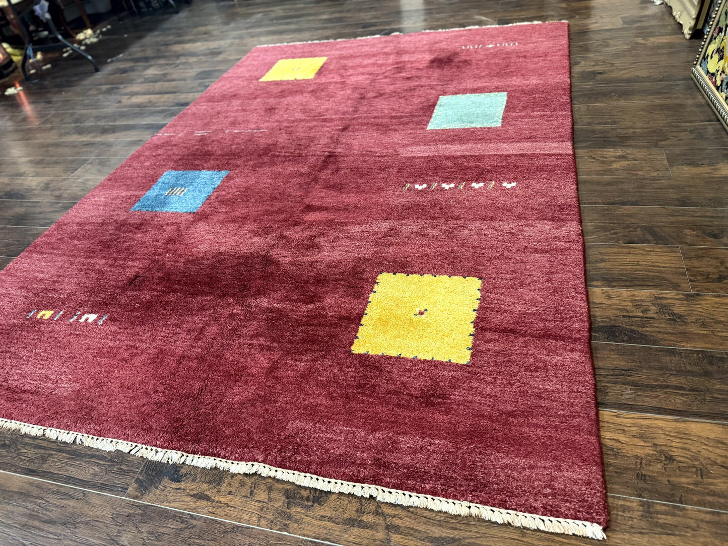 Modern Indo Persian Gabbeh Rug 7x10, Red, Tribal Area Rug - Nuvé