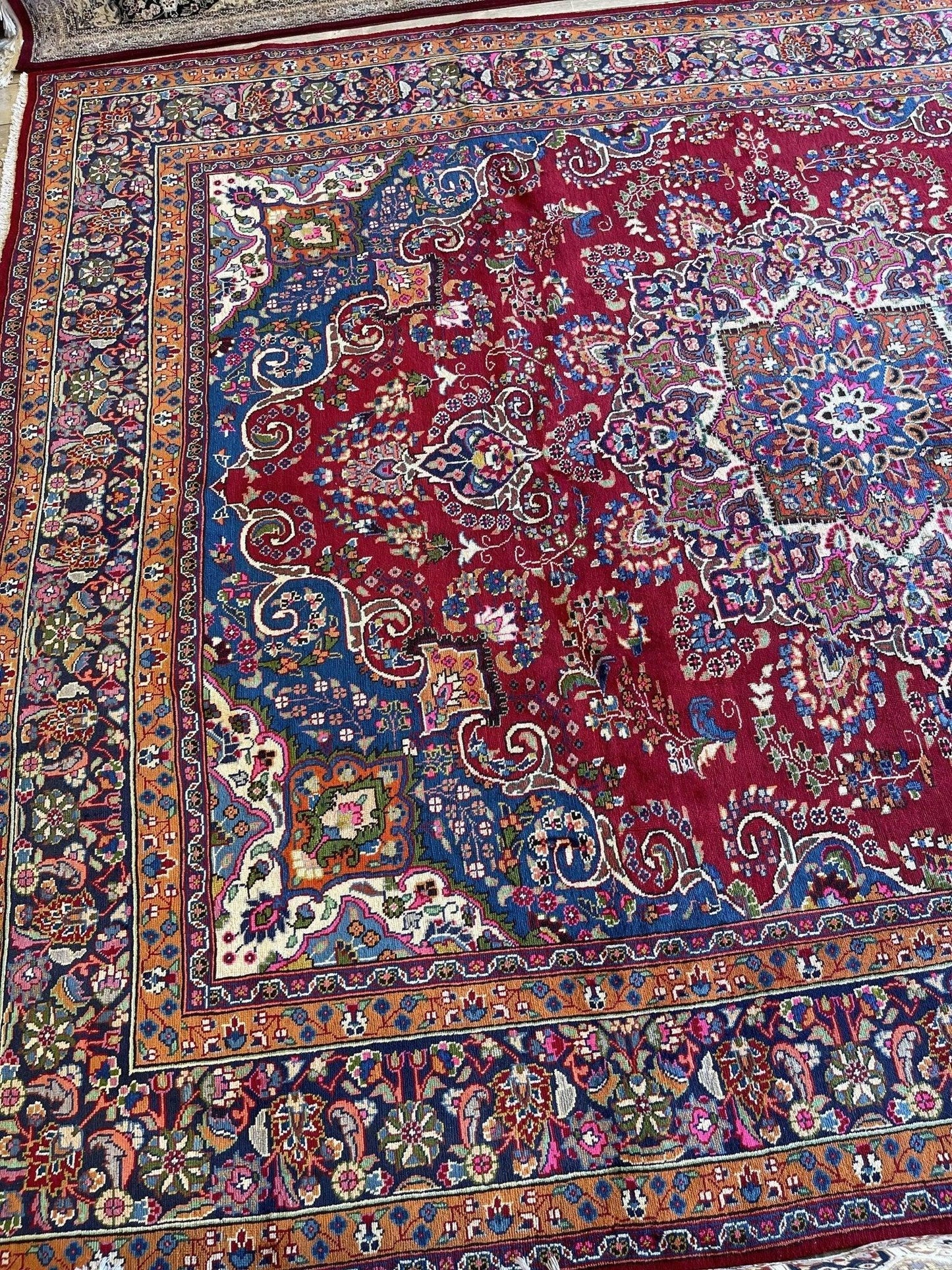 Elegant Mint Vintage 1960's Hand Knotted Veggie Dye Khorasan Area Rug 9’7” x 12’9” - Nuvé