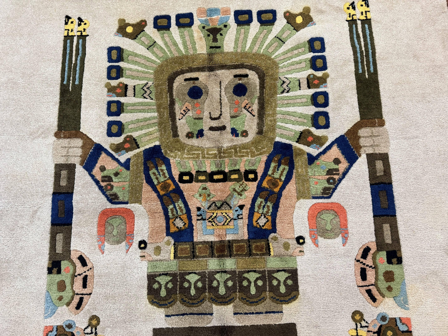 South American Rug 6x7, Unique Native American Design, Ivory, Ecuador Rug, Handmade Wool - Nuvé