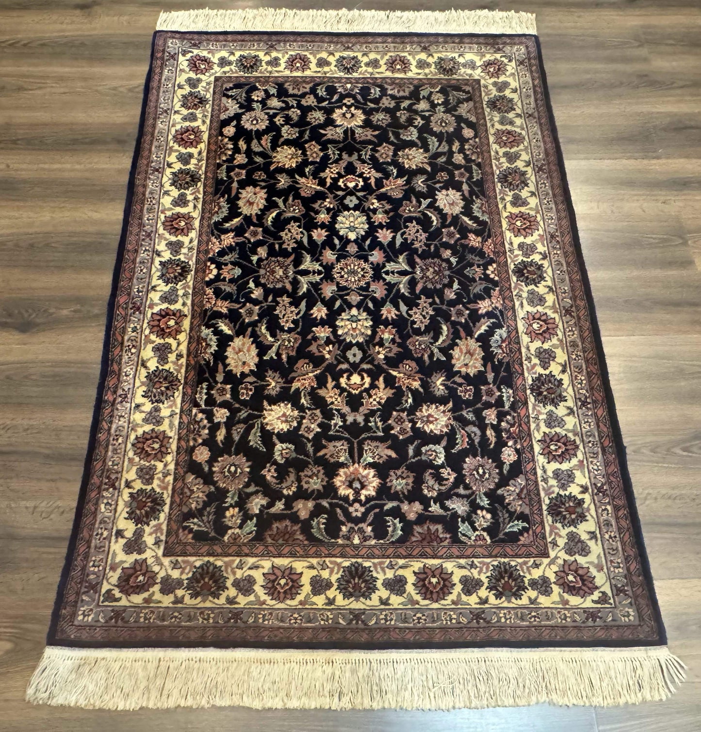 Sino Persian Rug 4x6, Navy Blue and Cream, Floral Allover Oriental Carpet - Nuvé