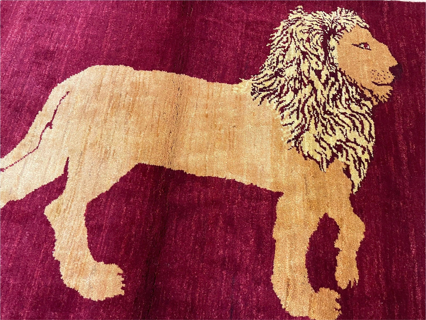 3.5 X 5 Handmade Rug Vintage New Rug Quality Wool Lion Red Veggy Dyes Pictorial - Nuvé