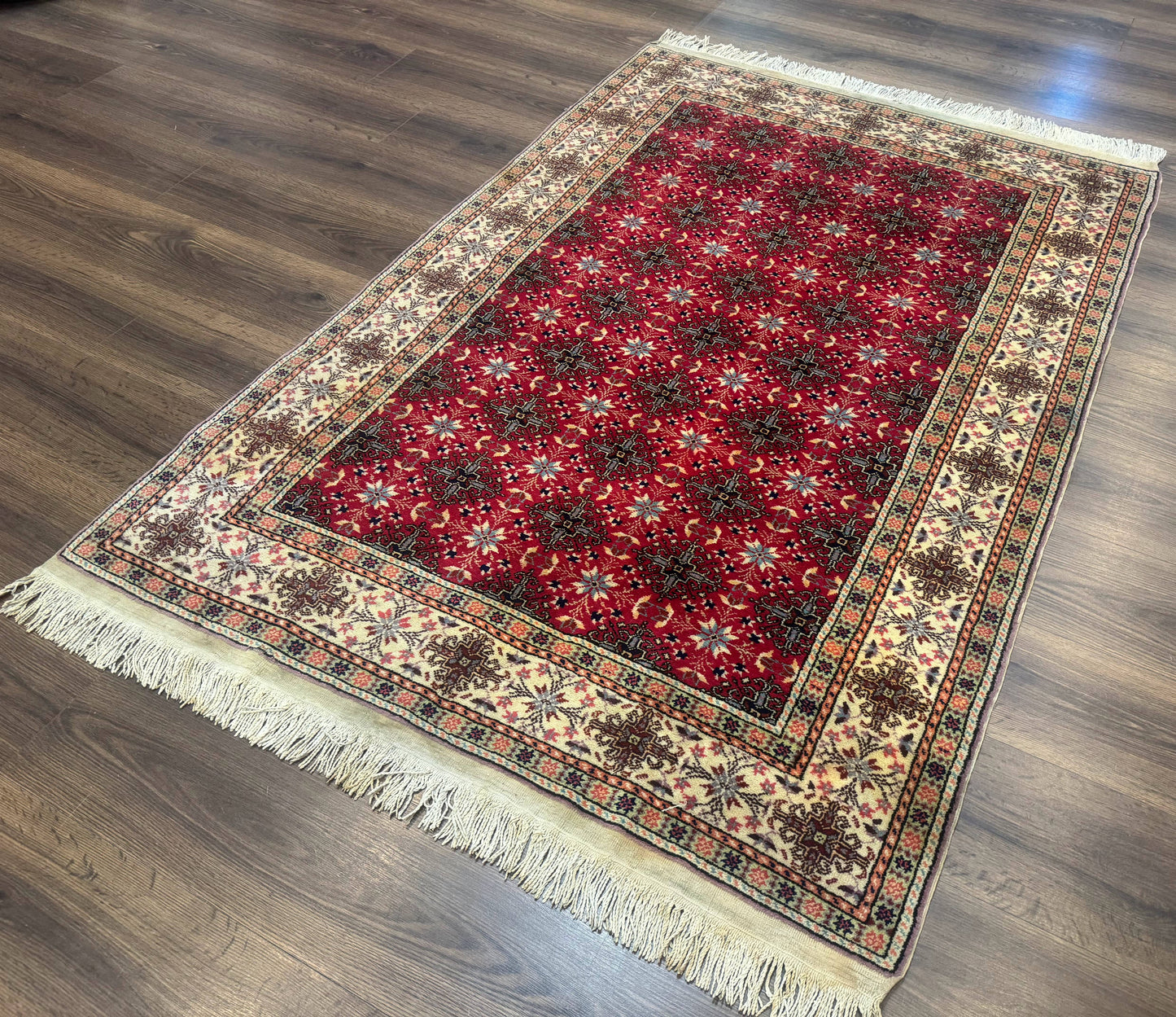 Turkish Sivas Rug 4x6, Red and Cream, Allover Design, Handmade Vintage - Nuvé