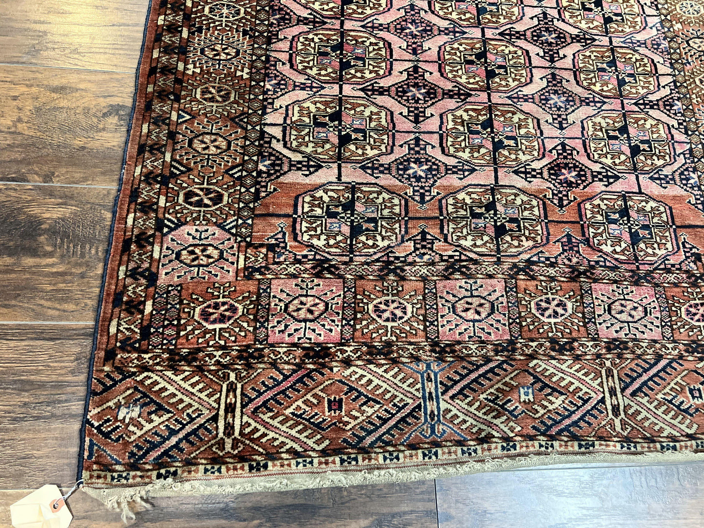 Persian Turkoman Rug 4x6, Wool Hand Knotted Antique Bokhara Carpet, Red Pink, Handmade Tribal Oriental Rug 4 x 6 ft - Nuvé
