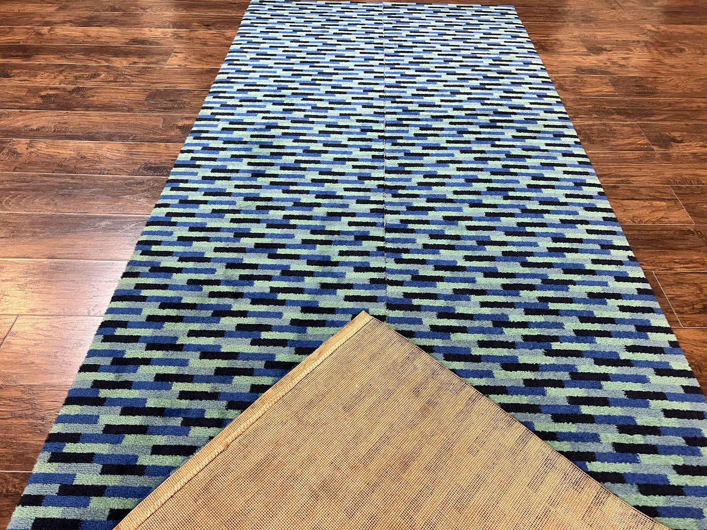 Wide Runner Rug 4.7 x 12, Blue Multicolor Contemporary Wool Power Loomed Rug, Mosiac Design - Nuvé