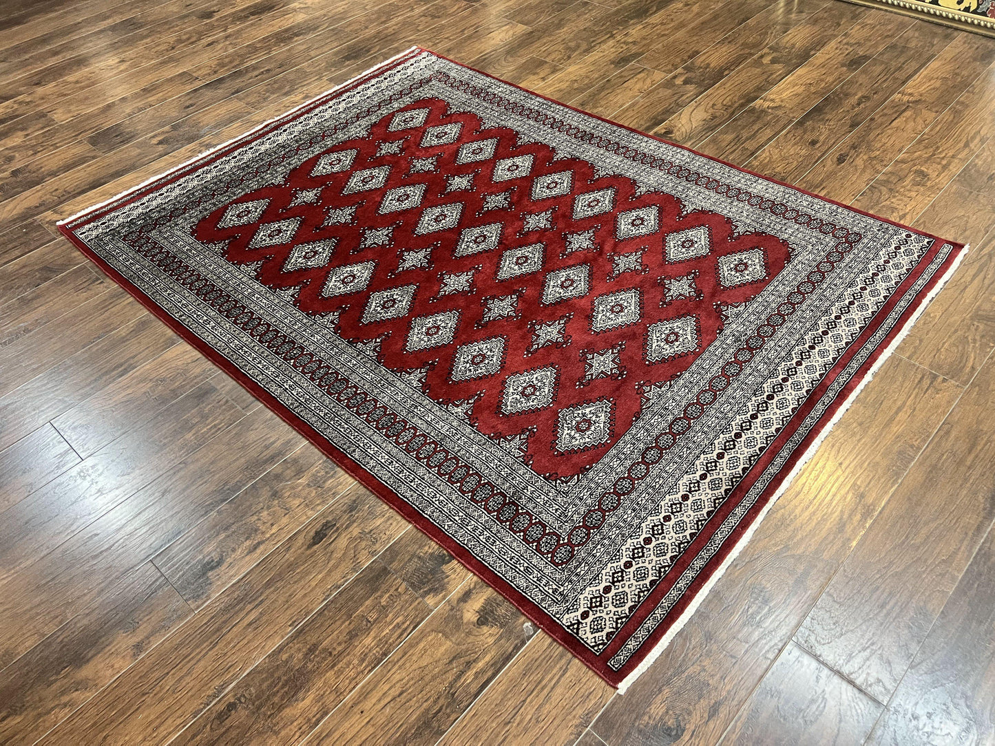 Pakistani Bokhara Rug 6x8, Fine Turkoman Carpet, Wool Handmade Vintage, Red, 6 x 8 Medium Sized Rug, Turkmen Rug - Nuvé