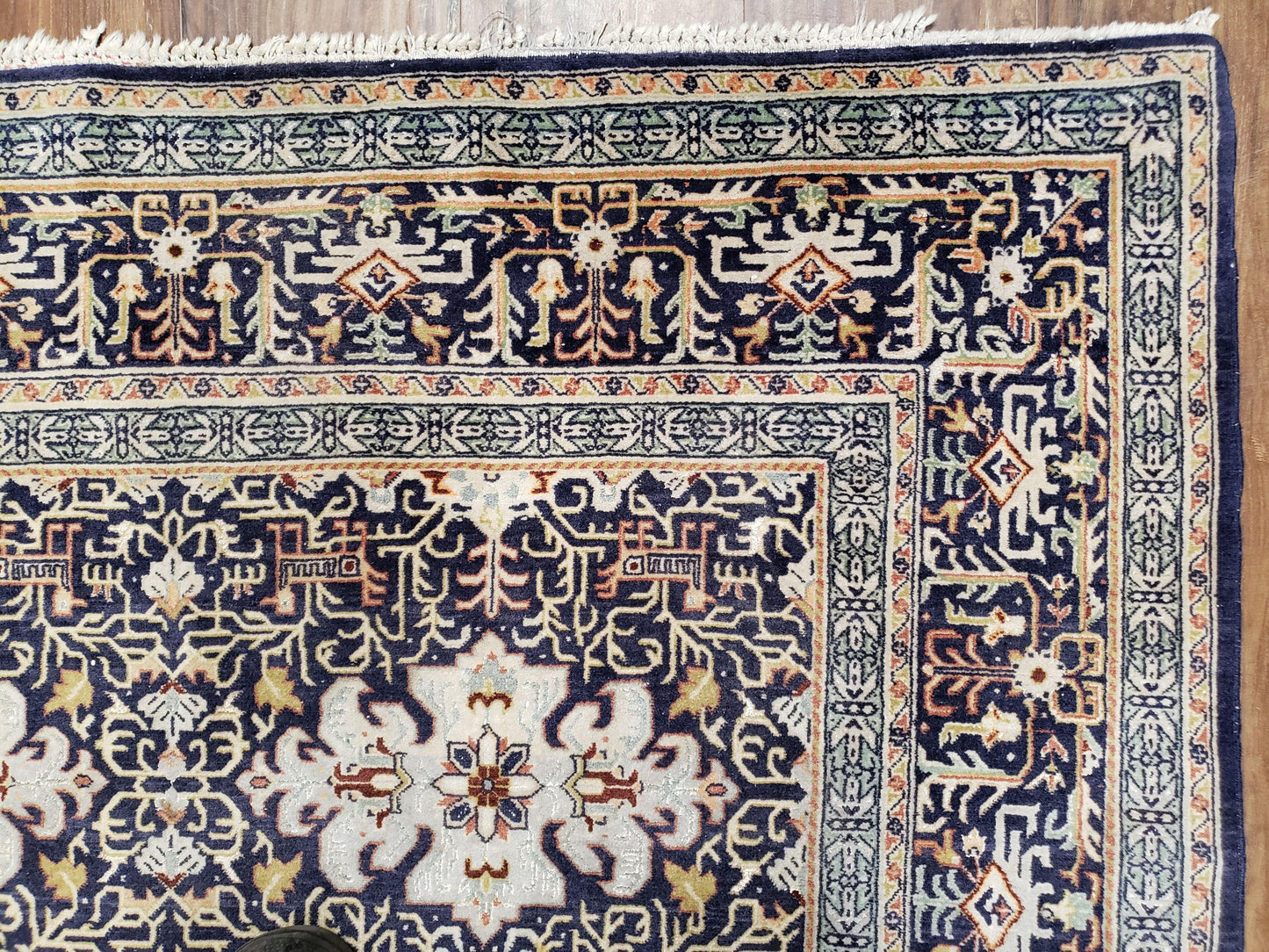 Persian Kashan Rug, Navy Blue, Hand-Knotted, Wool, 4' 8" x 7' 4", Pair A - Nuvé