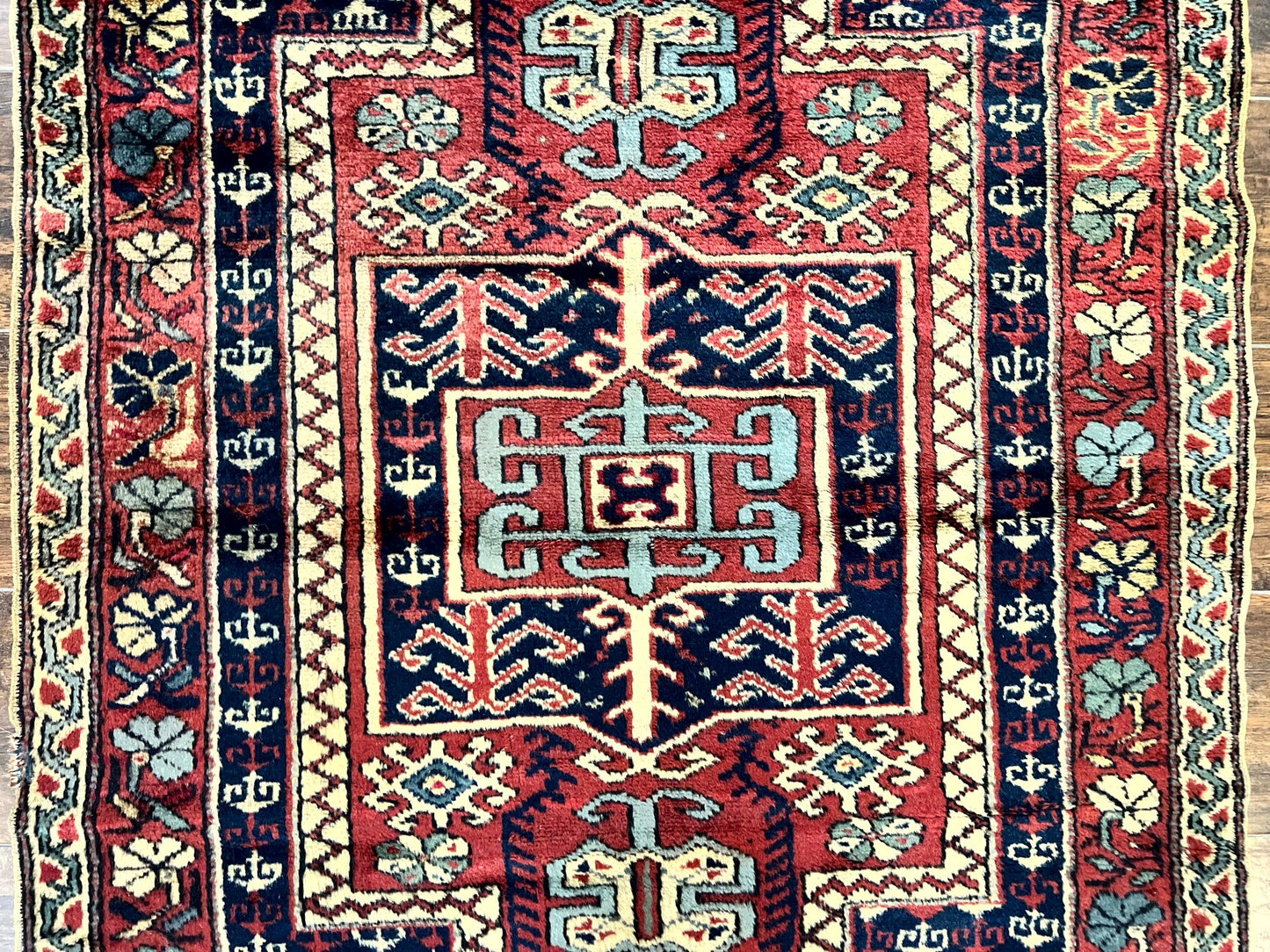 Antique Turkish Sparta Rug 3x4, Geometric Caucasian Pattern, Vintage Handmade Tribal Wool Carpet - Nuvé