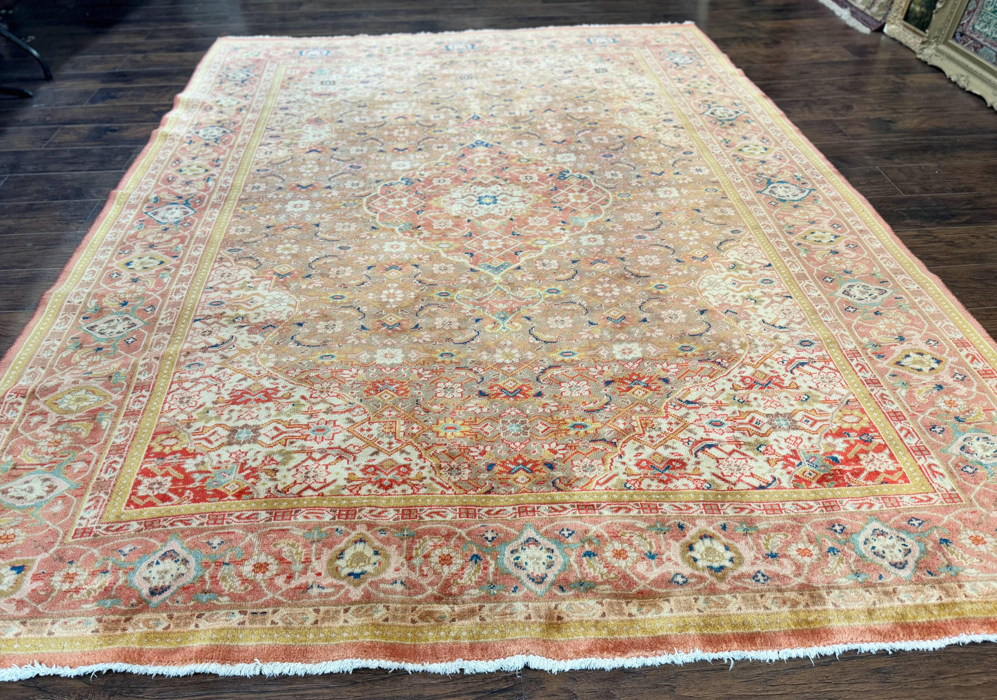 Antique Persian Tabriz Khoy Rug 8x10, Handmade Wool Carpet, Light Green Beige, Vintage Rug for Modern Home - Nuvé