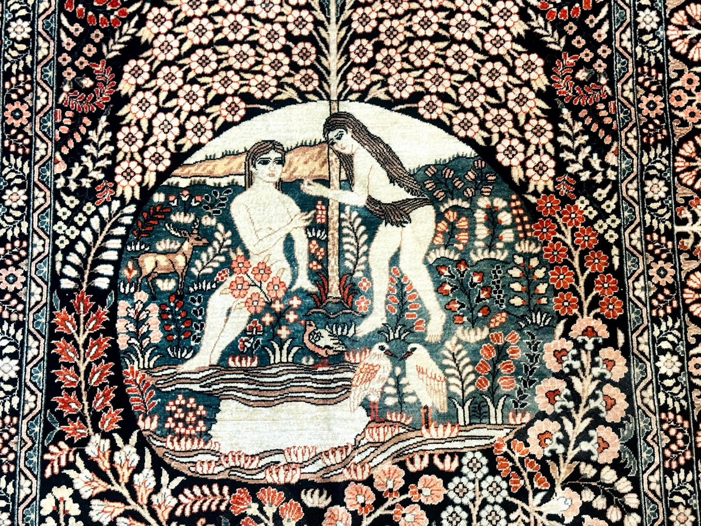 Stunning Sino Persian Pictorial Rug 2.7 x 4, Garden of Eden Adam & Eve Tree of Life Design, Extremely Fine 580 KPSI, Masterpiece - Nuvé