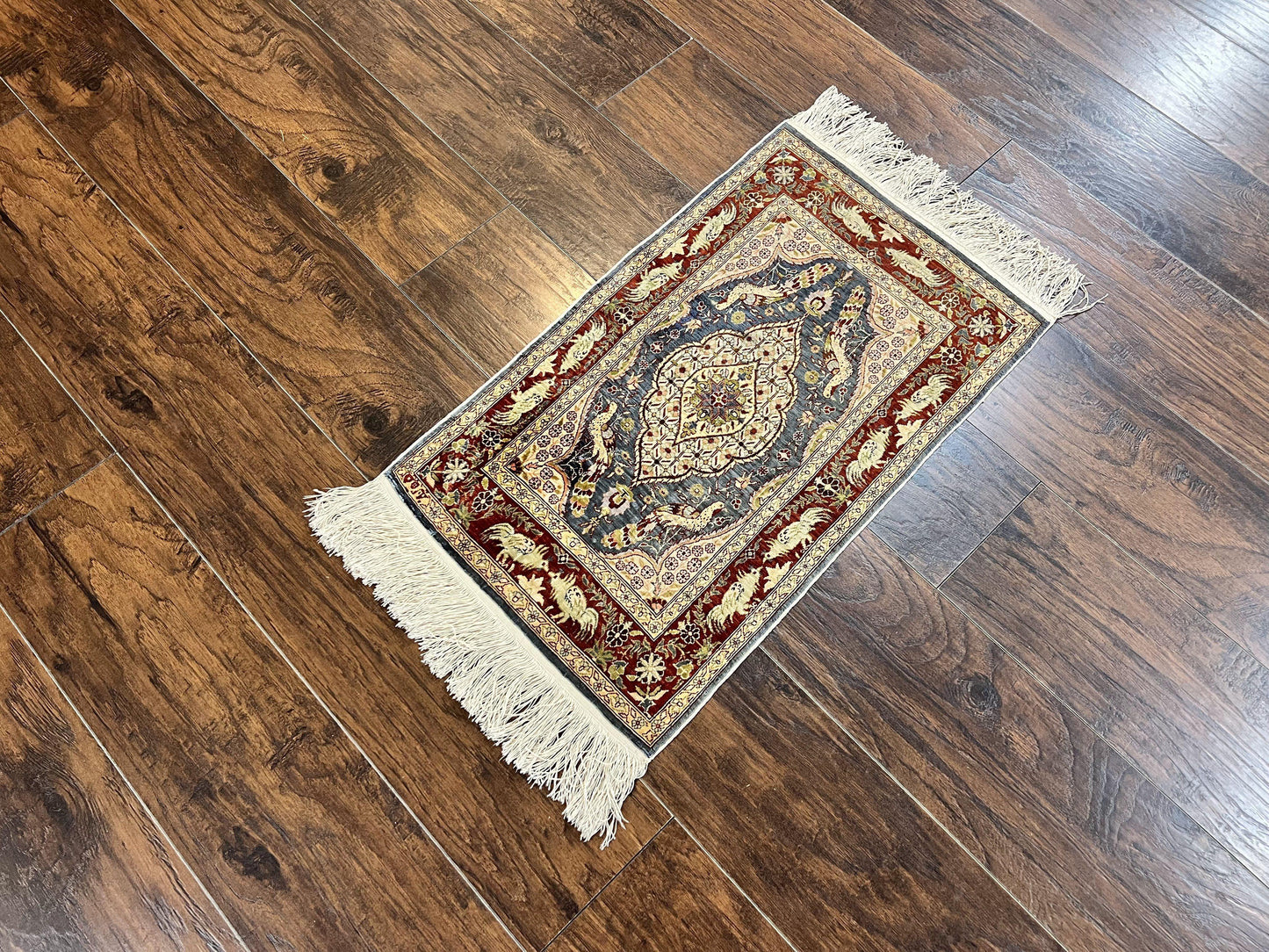 Silk Turkish Hereke Rug 2x3, Peacocks Birds, Signature from Master Weaver, Super Finely Hand Knotted 550 KPSI, Animal Pictorials - Nuvé