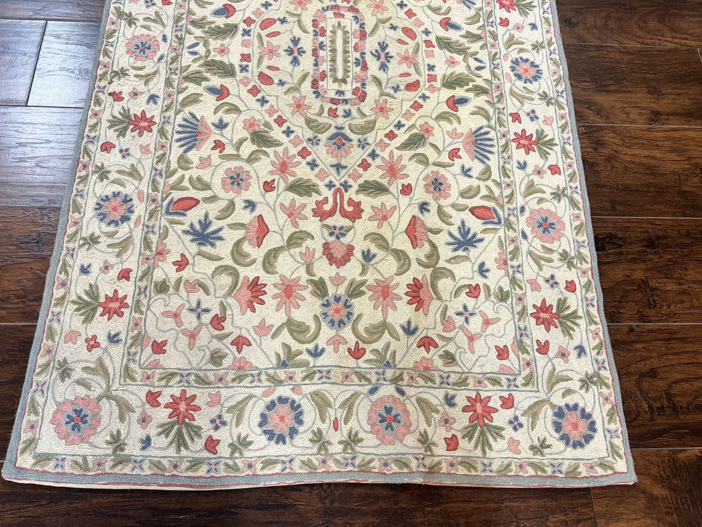 Hand Stitched Indian Rug 4x5, Floral, Vintage Hand Embroidered Rug - Nuvé