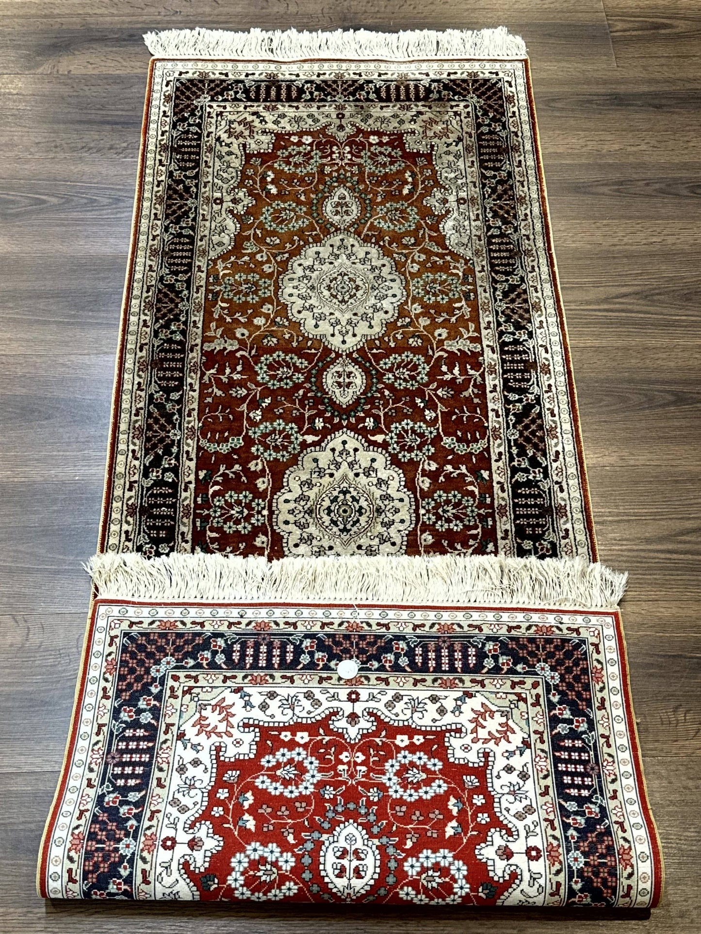 Turkish Silk Narrow Runner Rug 2 x 5.8, Very Fine 340 KPSI, Floral Medallions, Red - Nuvé
