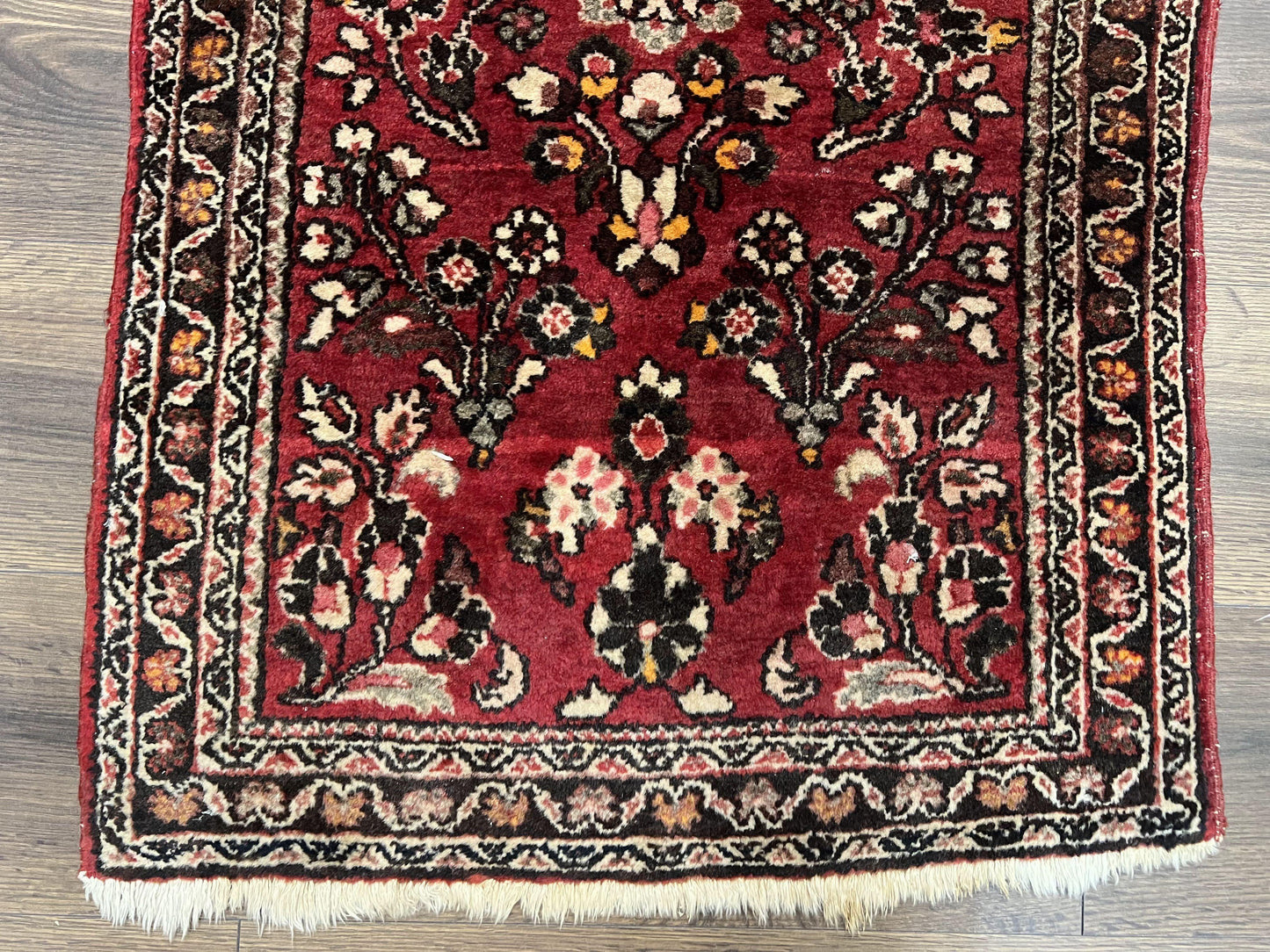 Small Persian Sarouk Rug 2x4 ft, Allover Floral Pattern, Red Black Cream, Hand Knotted Wool Traditional Oriental Carpet, Antique Persian Rug 2 x 4 - Nuvé