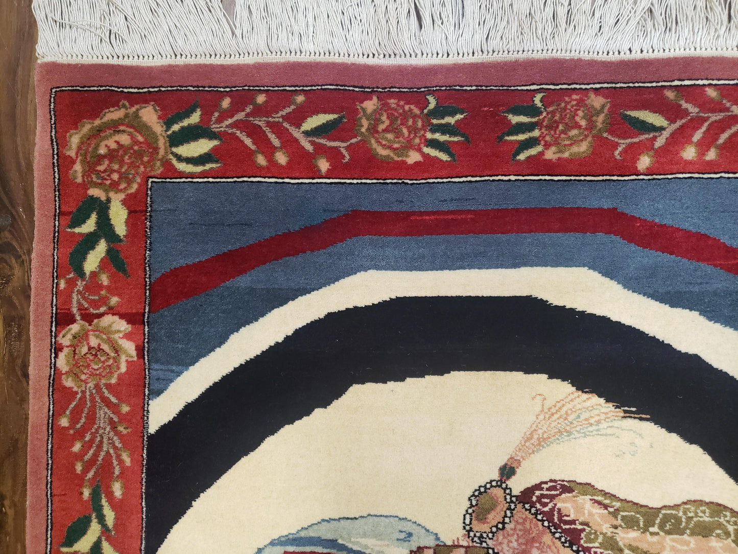 Vintage Small Pictorial Lovers Rug 2.5 x 4, Taj Mahal Indo Persian Rug, Wool Hand-Knotted Indian Rug, King & Queen, Layla and Majnun - Nuvé