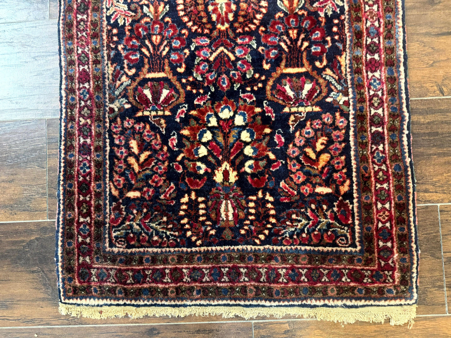 Small Navy Blue Persian Rug 2x4, Sarouk Rug, Rare Colors, Antique 1920s Wool Rug - Nuvé