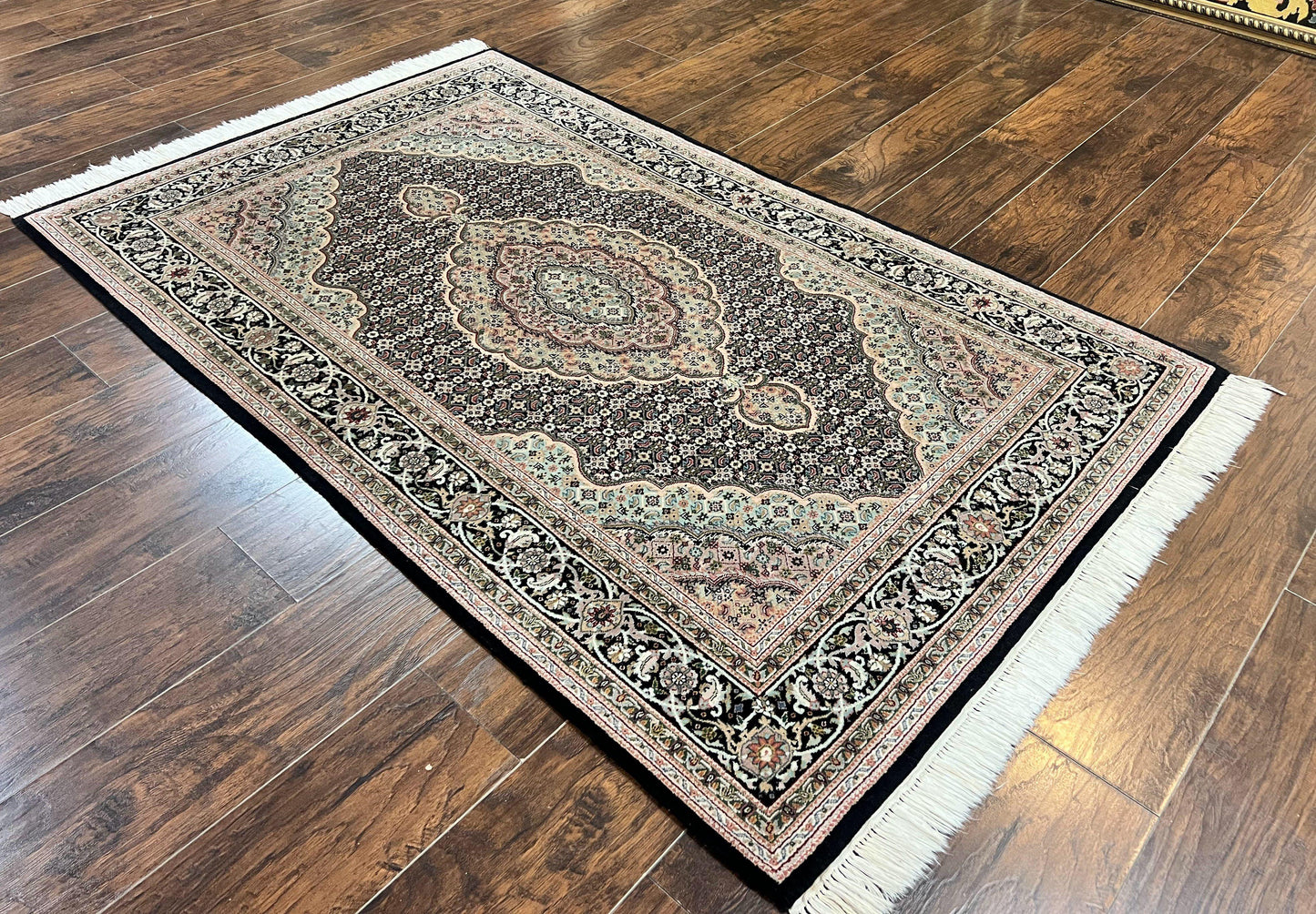 Sino Persian Rug 4x6, Fine Hand Knotted Carpet, Black, Wool, Vintage Rug 4 x 6, Herati Mahi, 300 KPSI - Nuvé