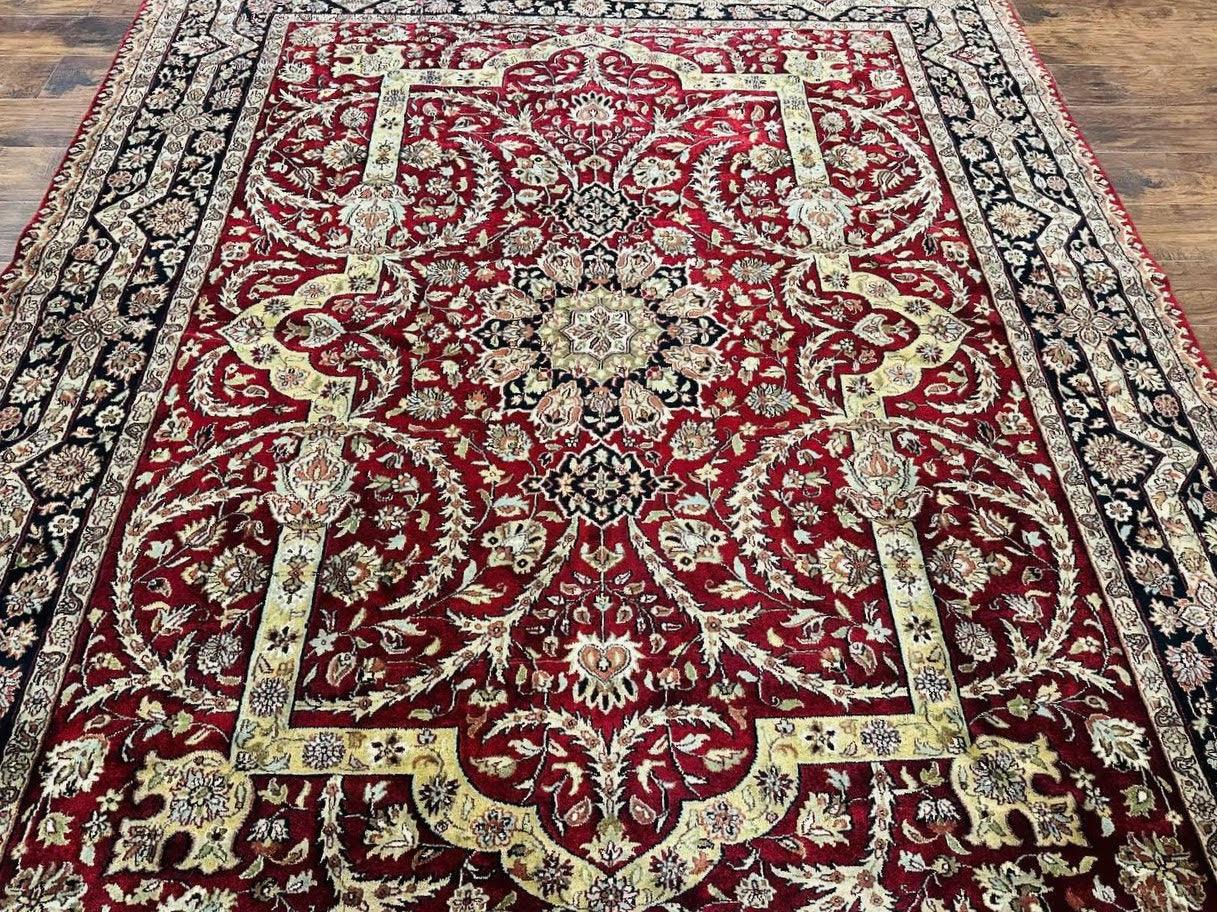 Indo Persian Rug 8x10, Red Vintage Wool Traditional Carpet, Floral, Handmade - Nuvé