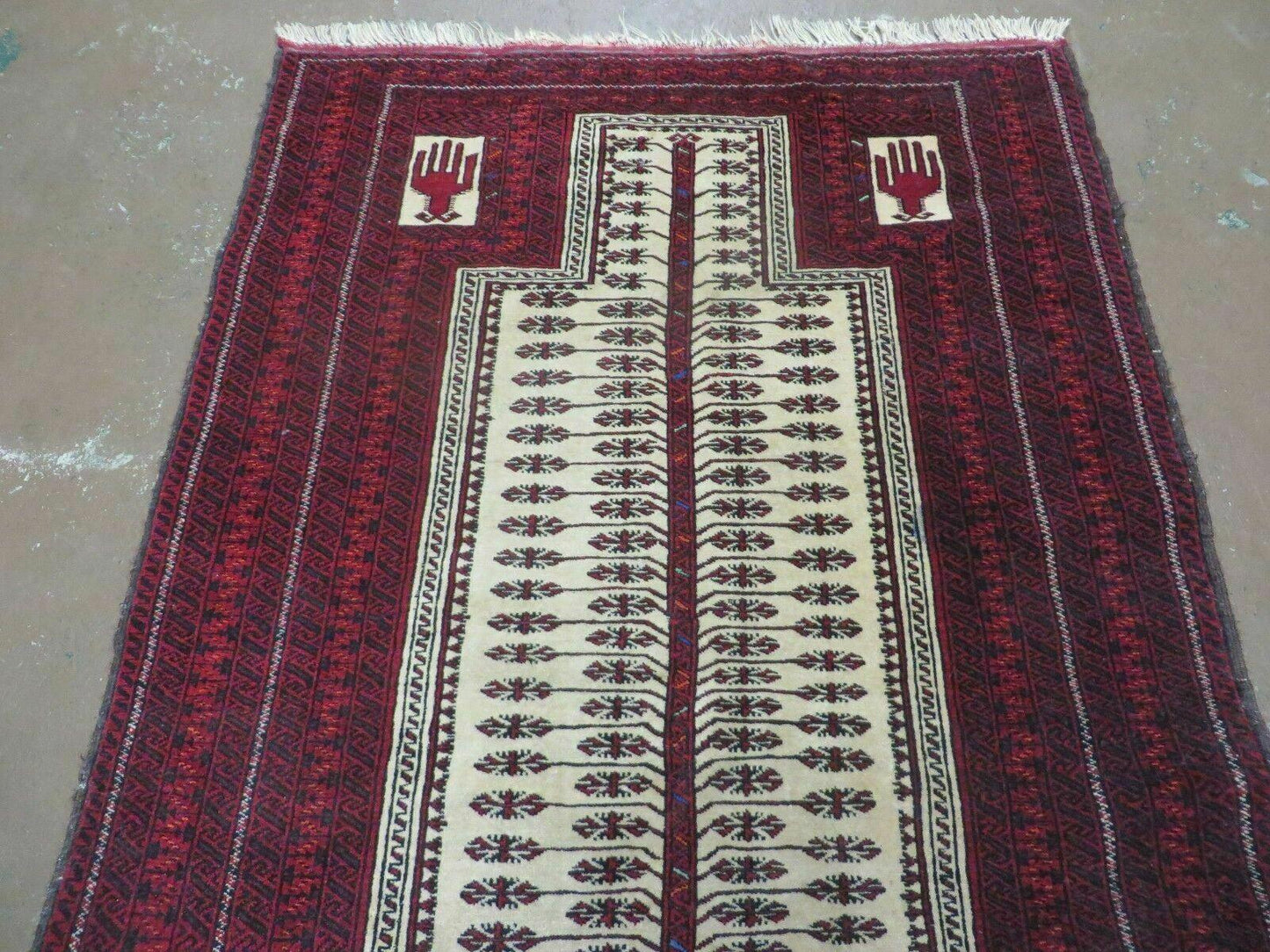 3' X 5' Antique Handmade Turkoman Balouchi Prayer Wool Rug Khamesh - Nuvé