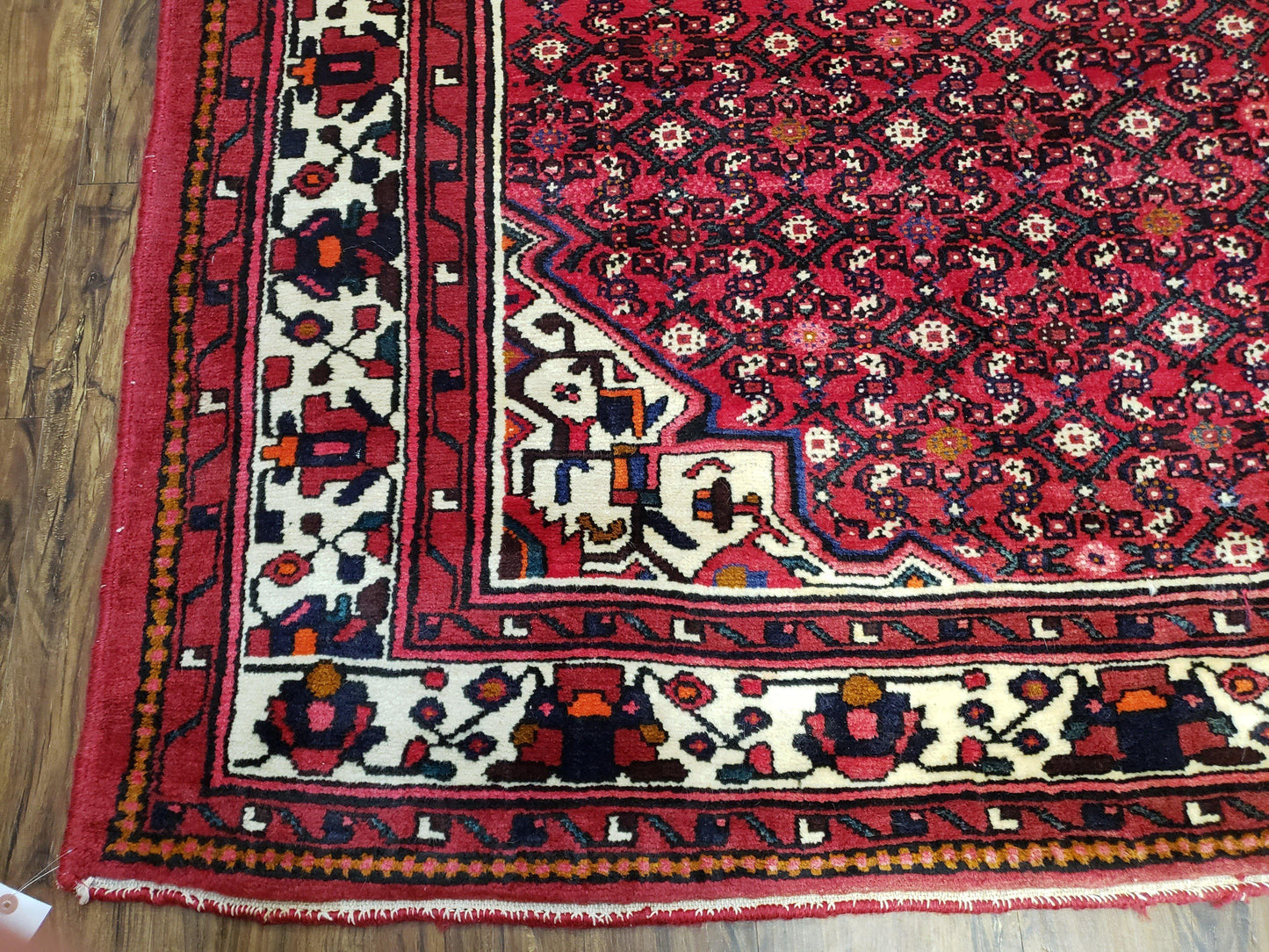 Vintage Persian Hamedan Rug 7x10, Angelas Mahi Pattern, Red, Wool, Hand-Knotted - Nuvé