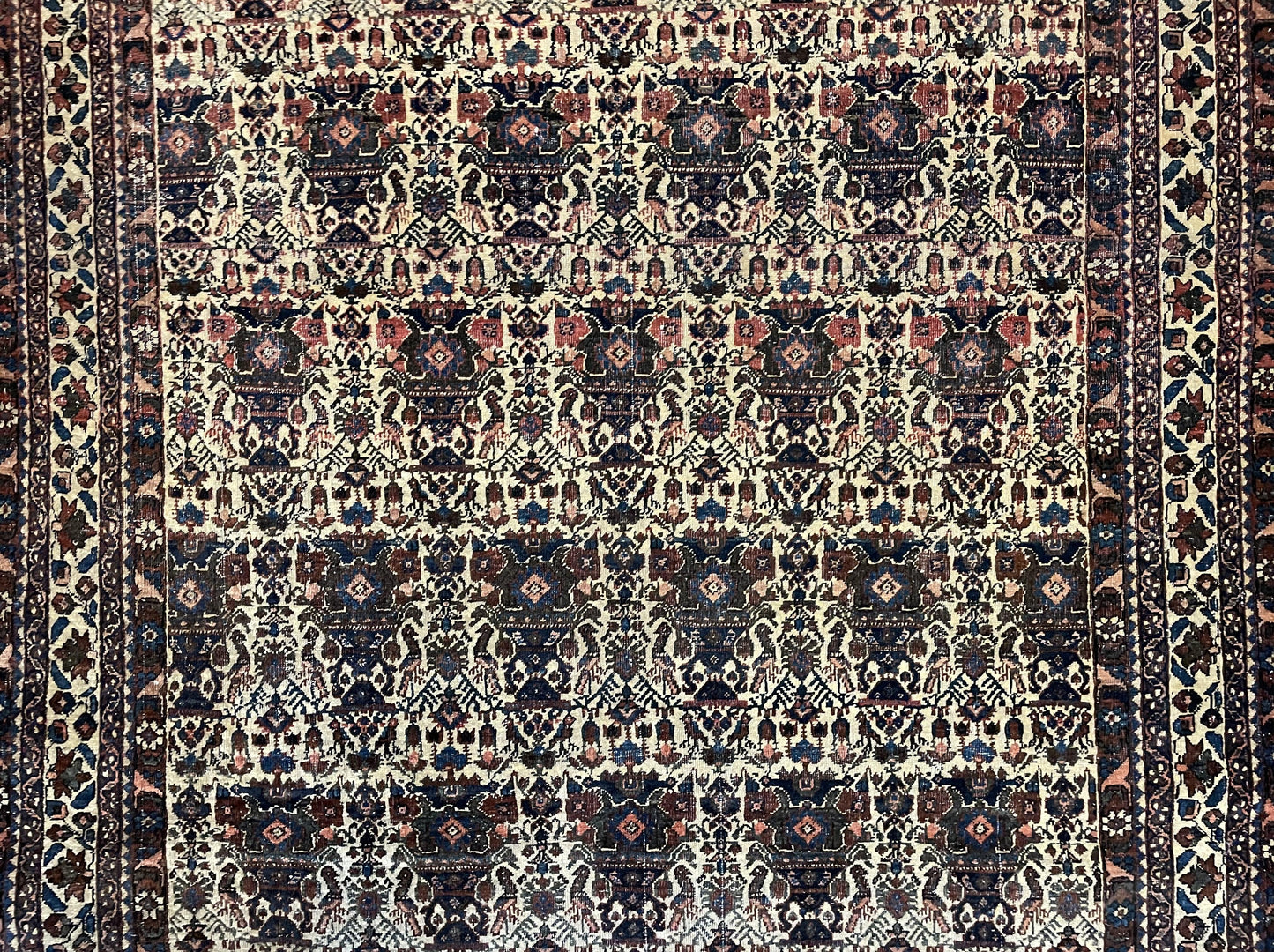 Antique Persian Afshar Rug 5x7, Wool Hand Knotted Oriental Carpet 5 x 7 ft, Repeated Motif Allover, Cream and Maroon, Tribal Rug, Medium Sized Rug, Zil-i-Sultan Design - Nuvé