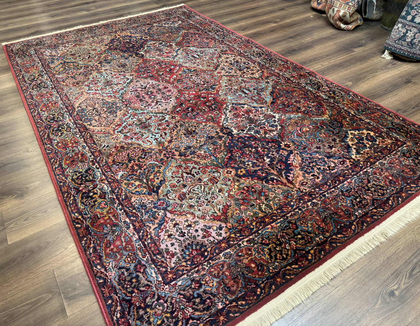 Karastan Rug 5.9 x 9, Multicolor Panel Kirman Rug #717, Wool Original Karastan Collection 700 Series - Nuvé