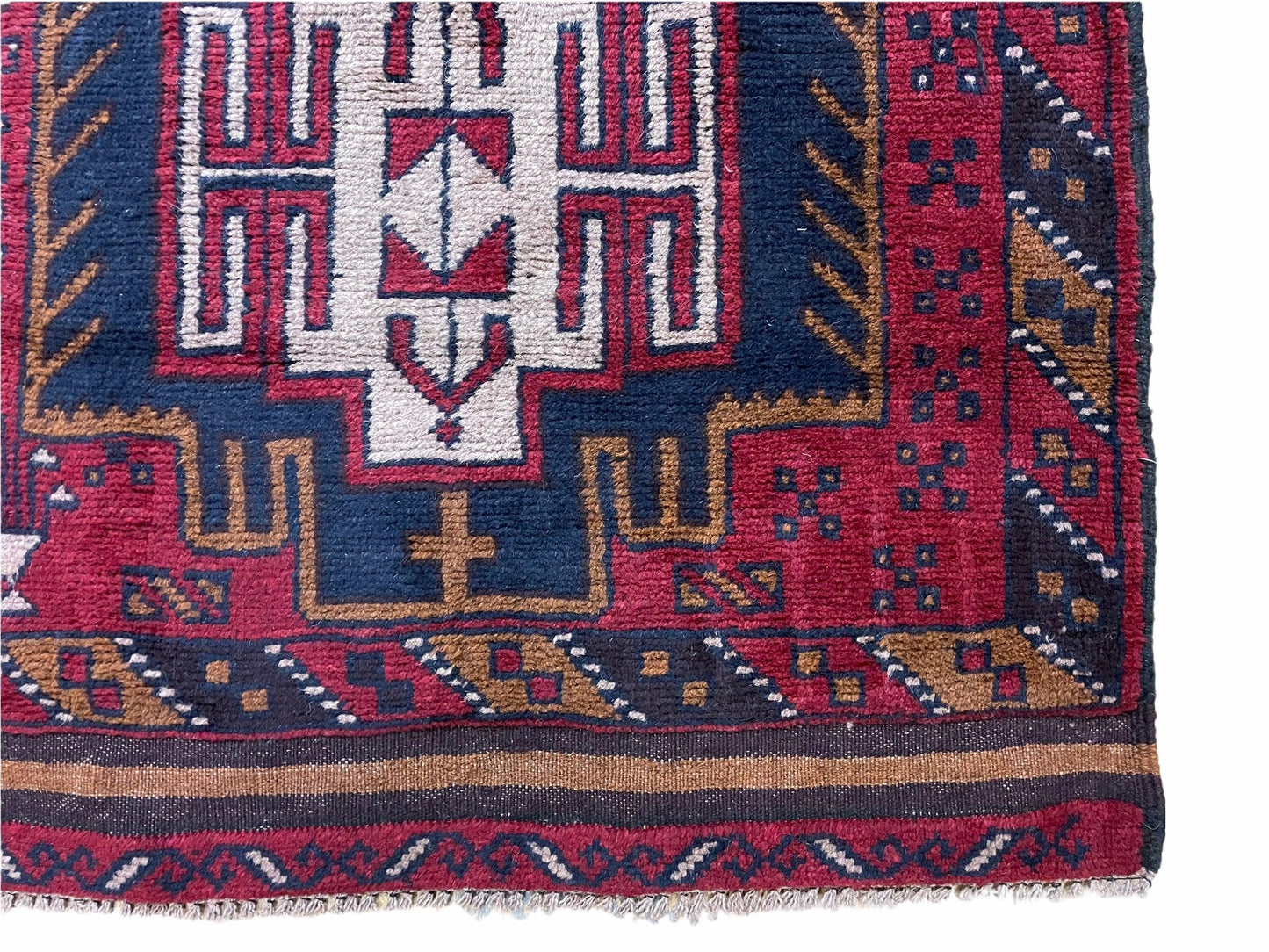 2' 9" X 4' 7" Vintage Handmade Tribal Wool Rug Balouchi Rug Afghan Rug Red Beige - Nuvé