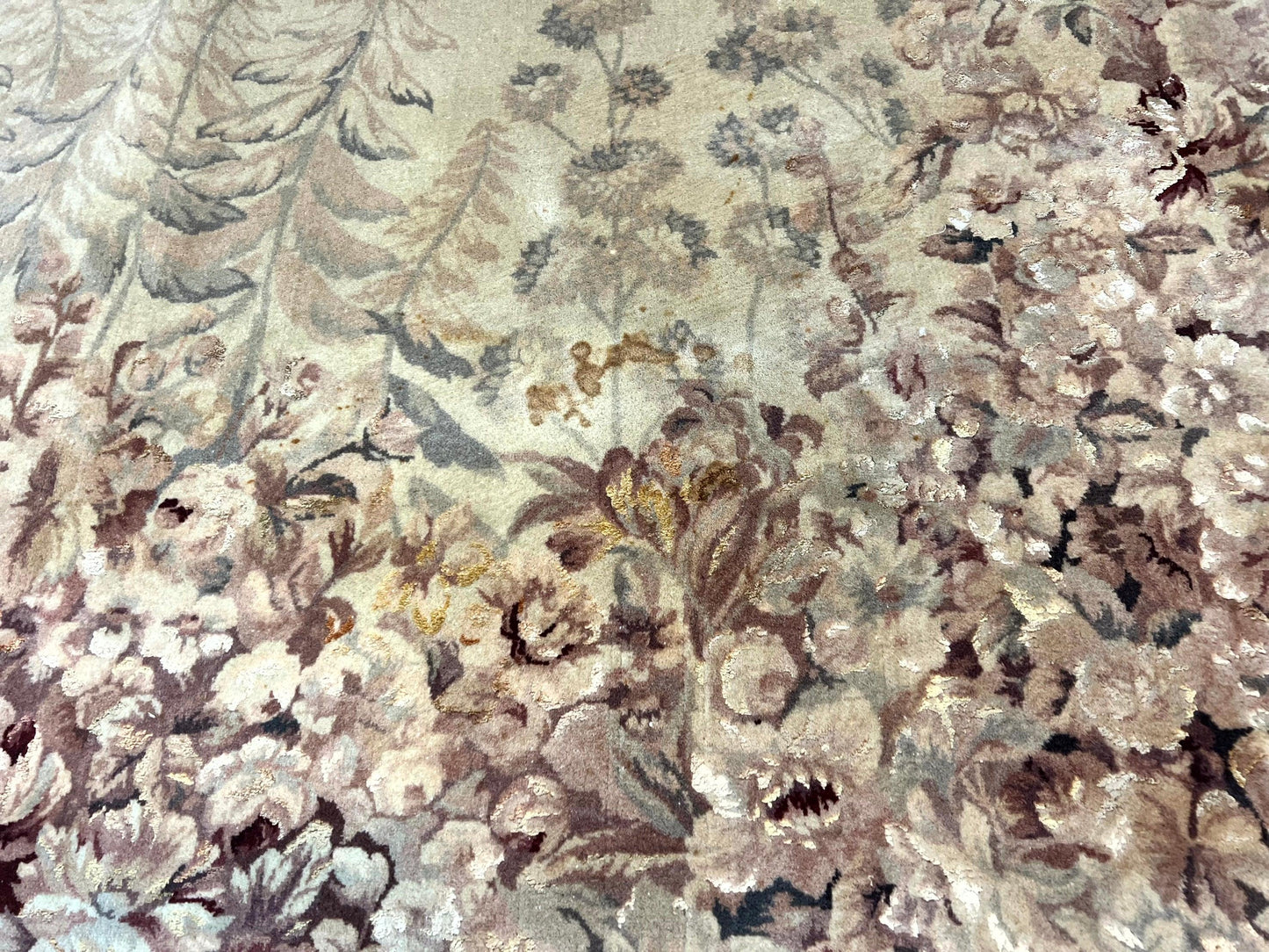 Aubusson Wool Rug 9x11, Wool with Silk Highlights, European Design, Vintage, Handmade, Floral, Fine 210 KPSI - Nuvé