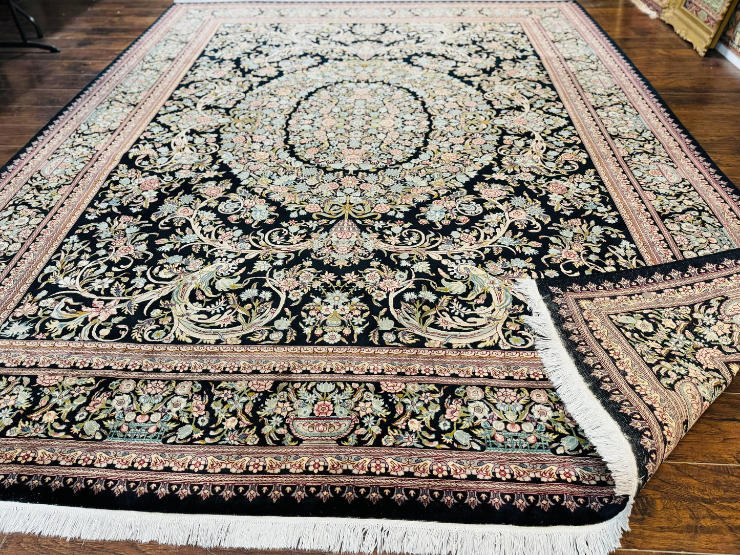 Pak Persian Rug 9x12, Highly Detailed Fine 260 KPSI, Floral, Handmade Traditional Carpet, Black - Nuvé