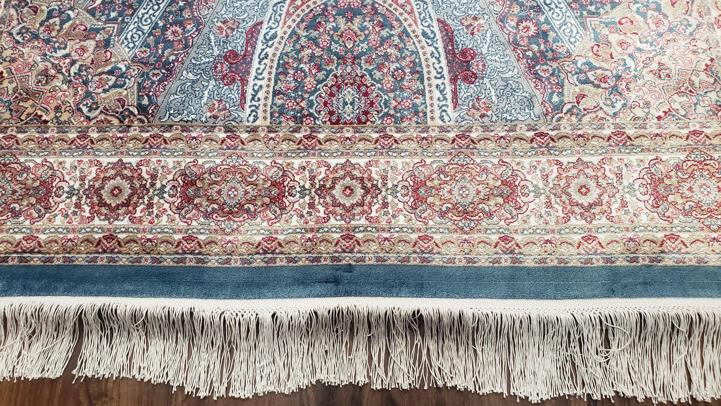 4x6 Silk Carpet, Light Blue & Beige Oriental Rug 4 x 6ft, Traditional Design Medallion All Over, Bamboo Silk, Super Fine, High Quality, Soft - Nuvé