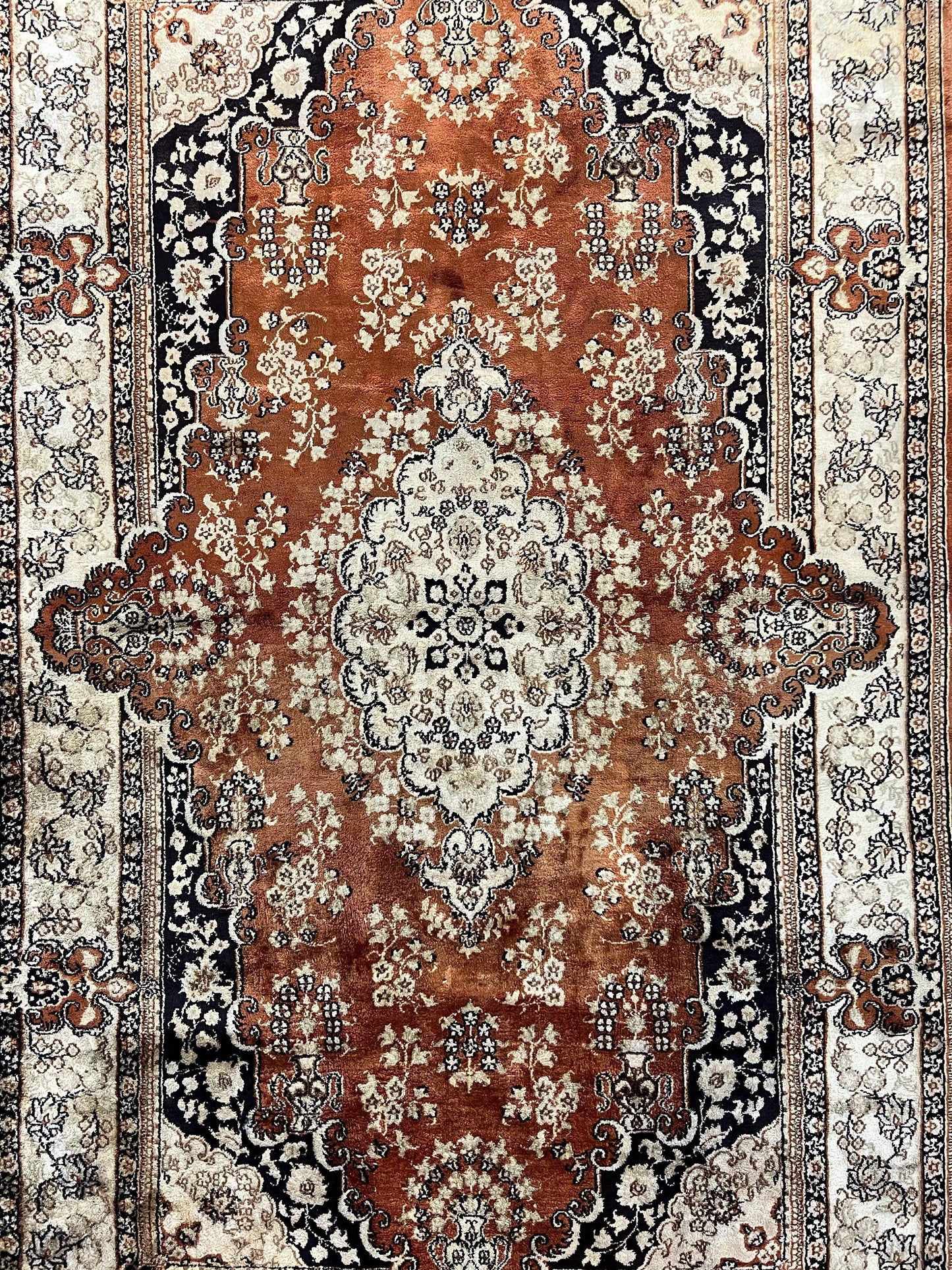 Turkish Silk Rug 3x5, Very Fine 400 KPSI, Floral Medallion, Handmade Hand Knotted Silk on Silk Oriental Carpet - Nuvé
