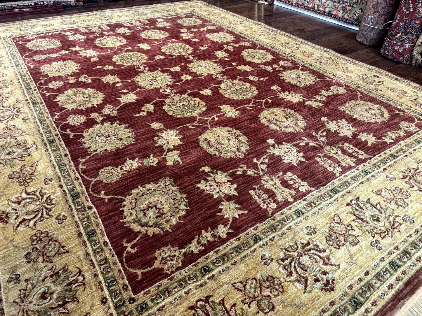 Traditional Wool Oriental Rug 9x13, Large Power Loomed Carpet, Burgundy - Nuvé