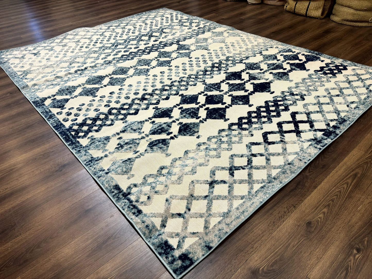 Modern Rug 8x10, Abstract Rug, Oat and Blue, Raised Pattern, Modway Rug Collection - Nuvé
