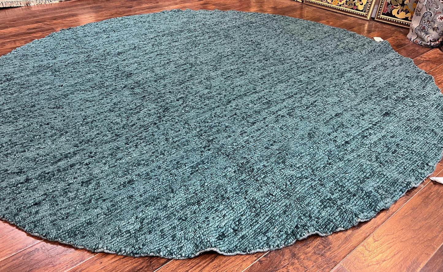 Large Round Indian Rug 11x11, Teal, Vintage Handmade Wool Carpet - Nuvé