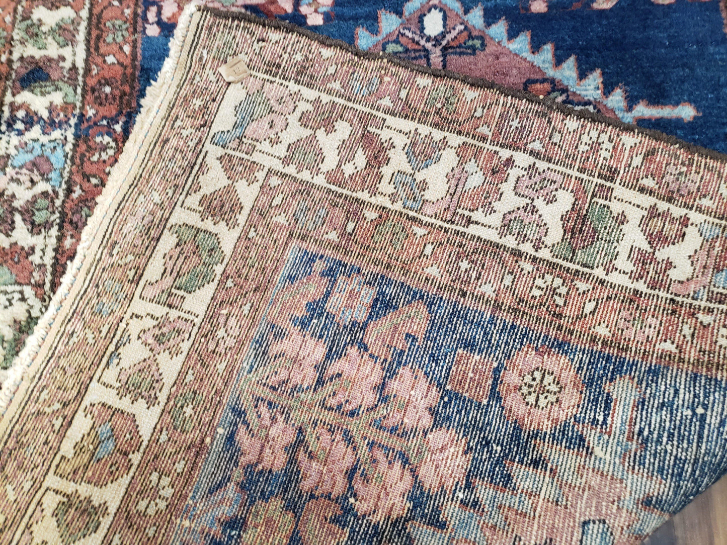 Blue Vintage Persian Hamadan Rug, Wool, Hand-Knotted, 4x6 ft - Nuvé