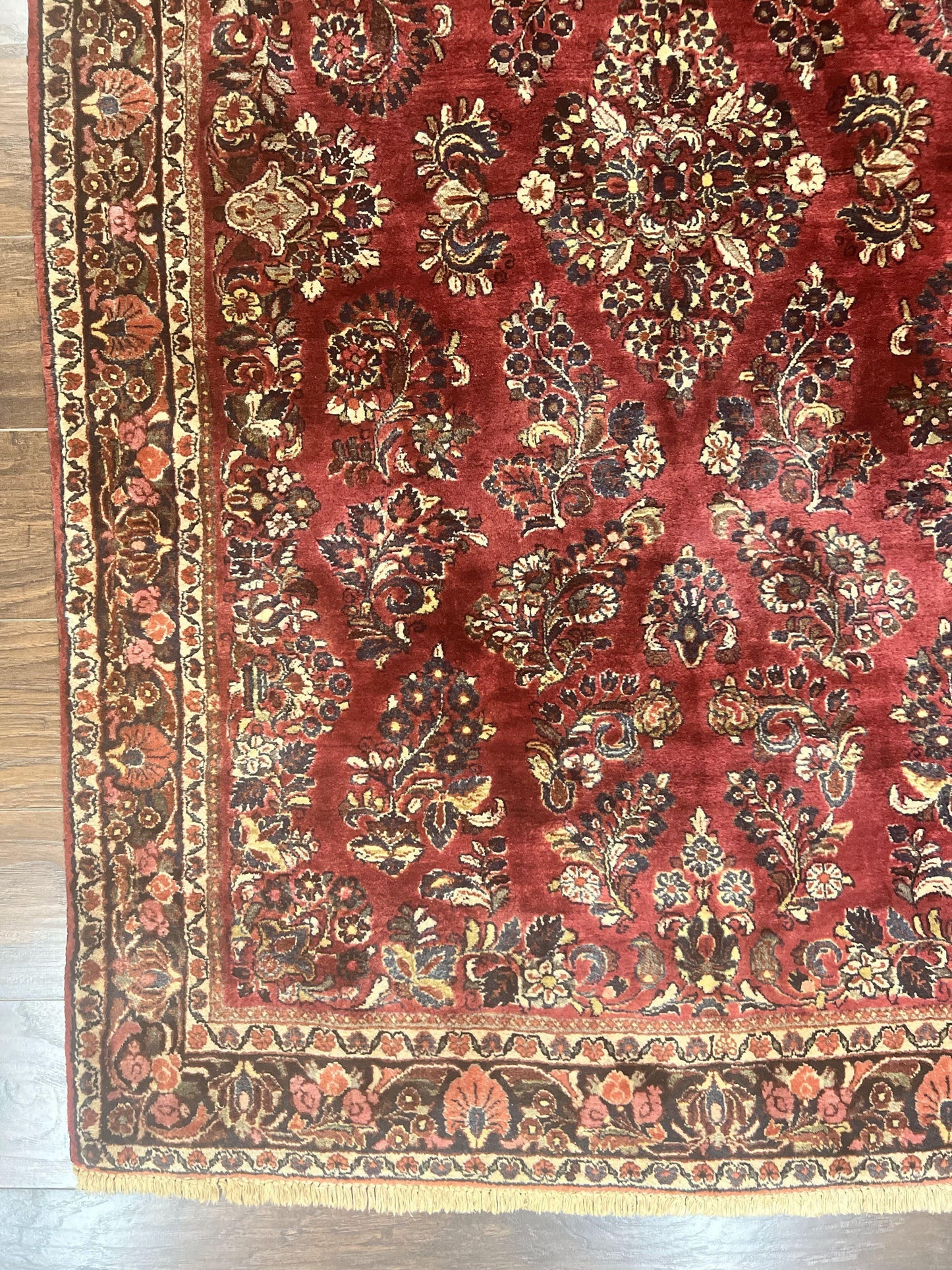 Antique Persian Sarouk Rug 4x7, Hand Knotted Wool Red Persian Carpet, Floral - Nuvé