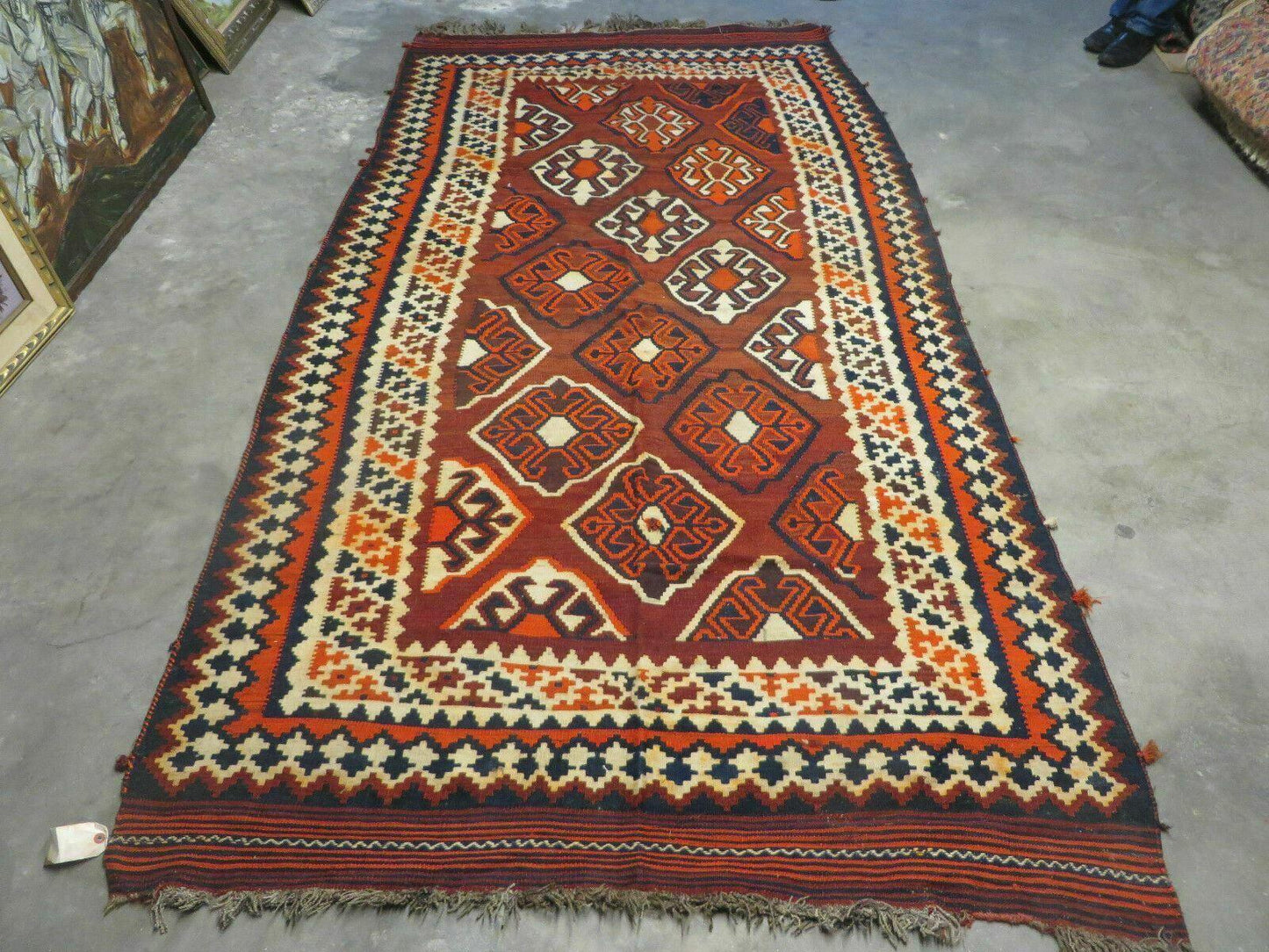 5' X 10' Antique Turkish Kilim Handmade Flat Weave Wool Rug Red Colorful Veg Dye Bohemian Boho Chic Tribal Style And Design - Nuvé