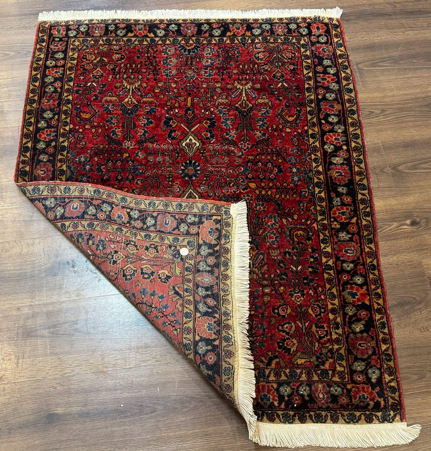 Antique Persian Sarouk Rug 3x4, Red, Floral, 1920s Wool Rug - Nuvé