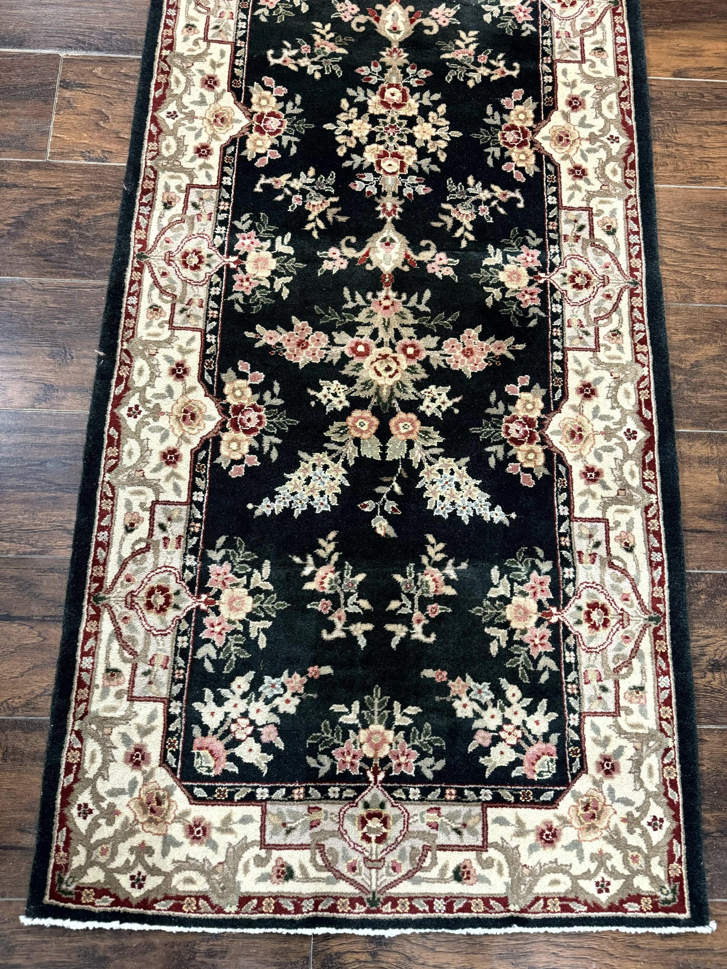 Long Pak Persian Runner Rug 2.7 x 21, Floral Allover, Dark Green and Beige, Handmade Wool Runner Rug, 21ft Runner for Hallway - Nuvé