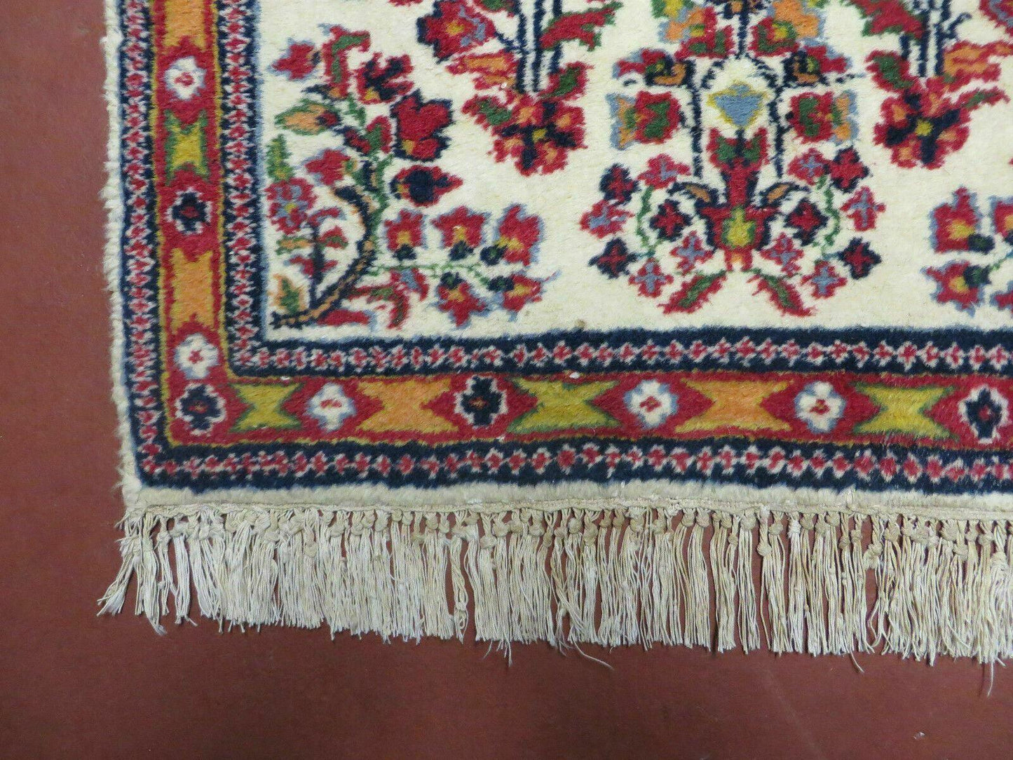 Small Persian Rug 2 x 3, Tiny Persian Sarouk Carpet, Cream Navy Blue Red, Floral Medallion, Vintage Wool Rug, Handmade Hand-Knotted Oriental Rug - Nuvé