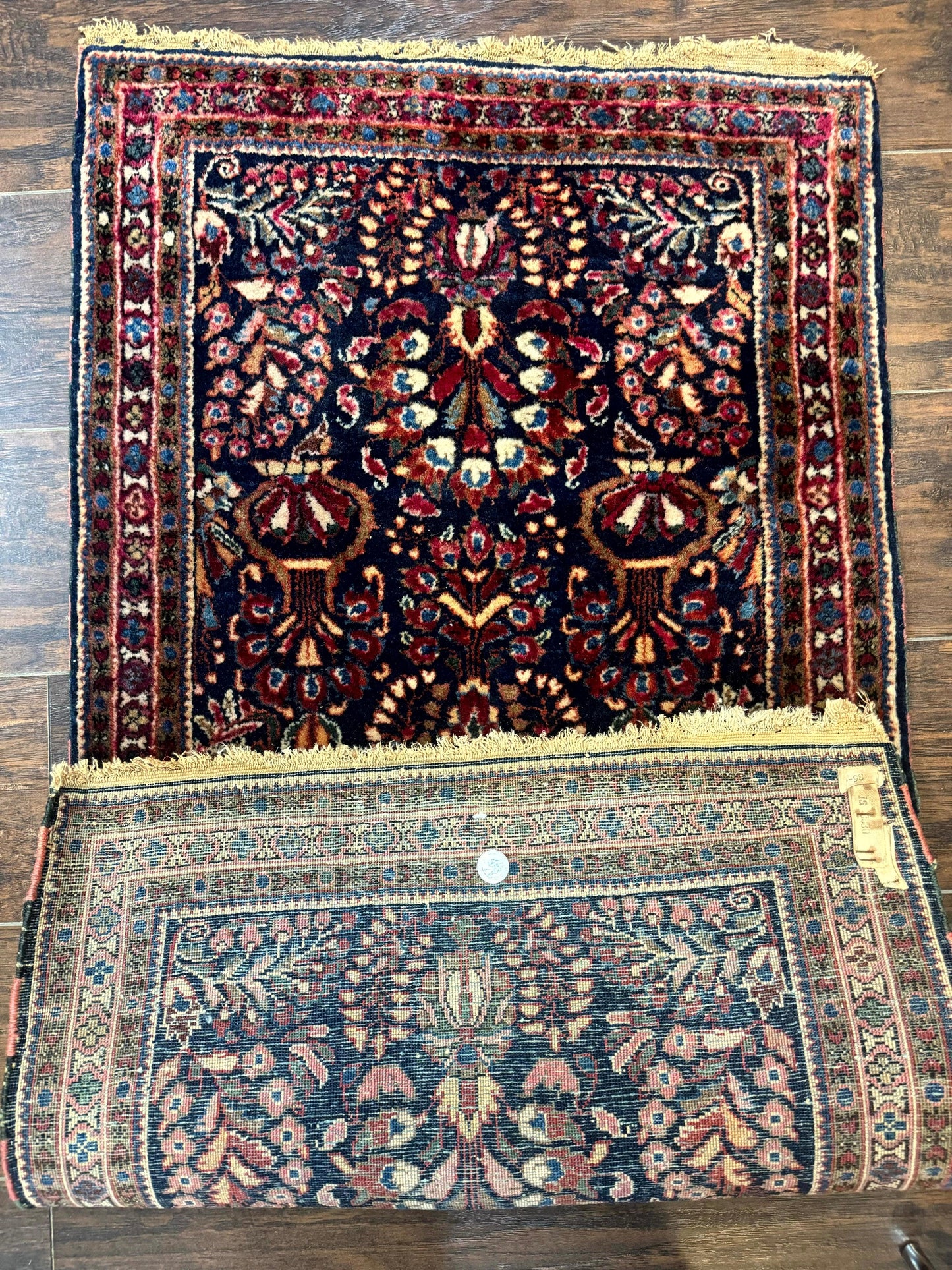 Small Navy Blue Persian Rug 2x4, Sarouk Rug, Rare Colors, Antique 1920s Wool Rug - Nuvé