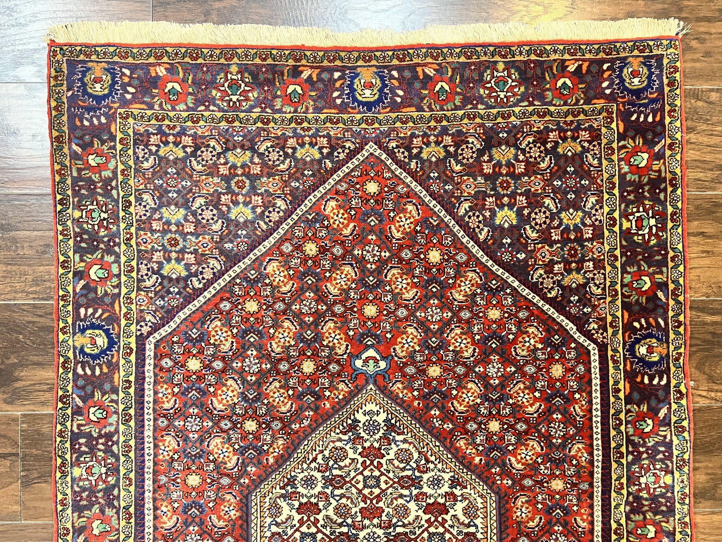 Persian Bidjar Rug 4x6, Handmade Oriental Carpet, Fine Weave, Herati Mahi Pattern, Vintage, Red, 300 KPSI - Nuvé