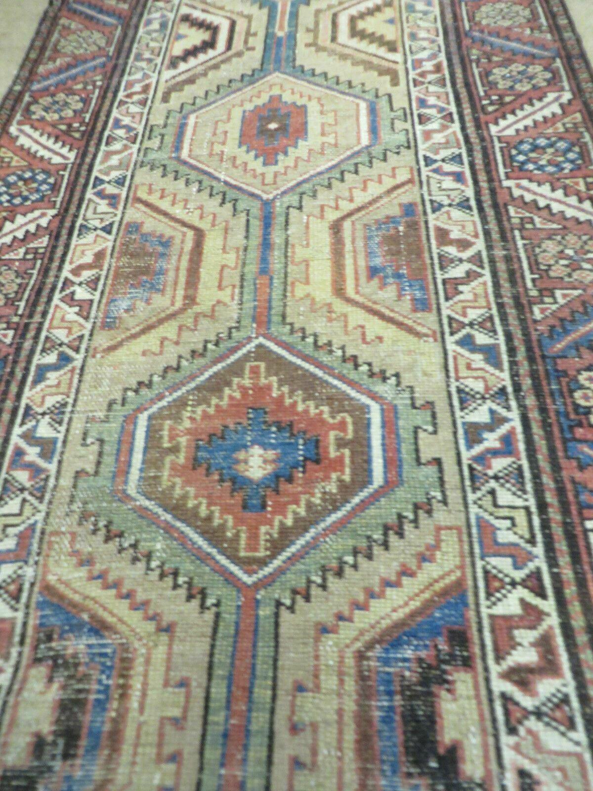 3'4" X 12' Antique Hand Made Turkish Wool Rug Runner Carpet Camel Hair Nice - Nuvé