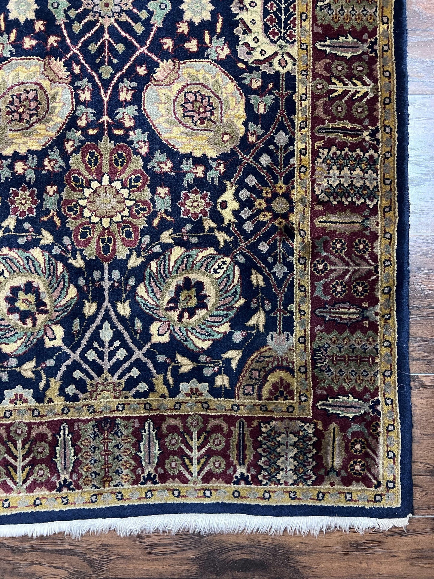 Indo Persian Runner 2.8 x 18, Long Skinny Hallway Wool Runner Rug, Hand Knotted Vintage Floral Allover Traditional Runner Dark Blue Burgundy - Nuvé