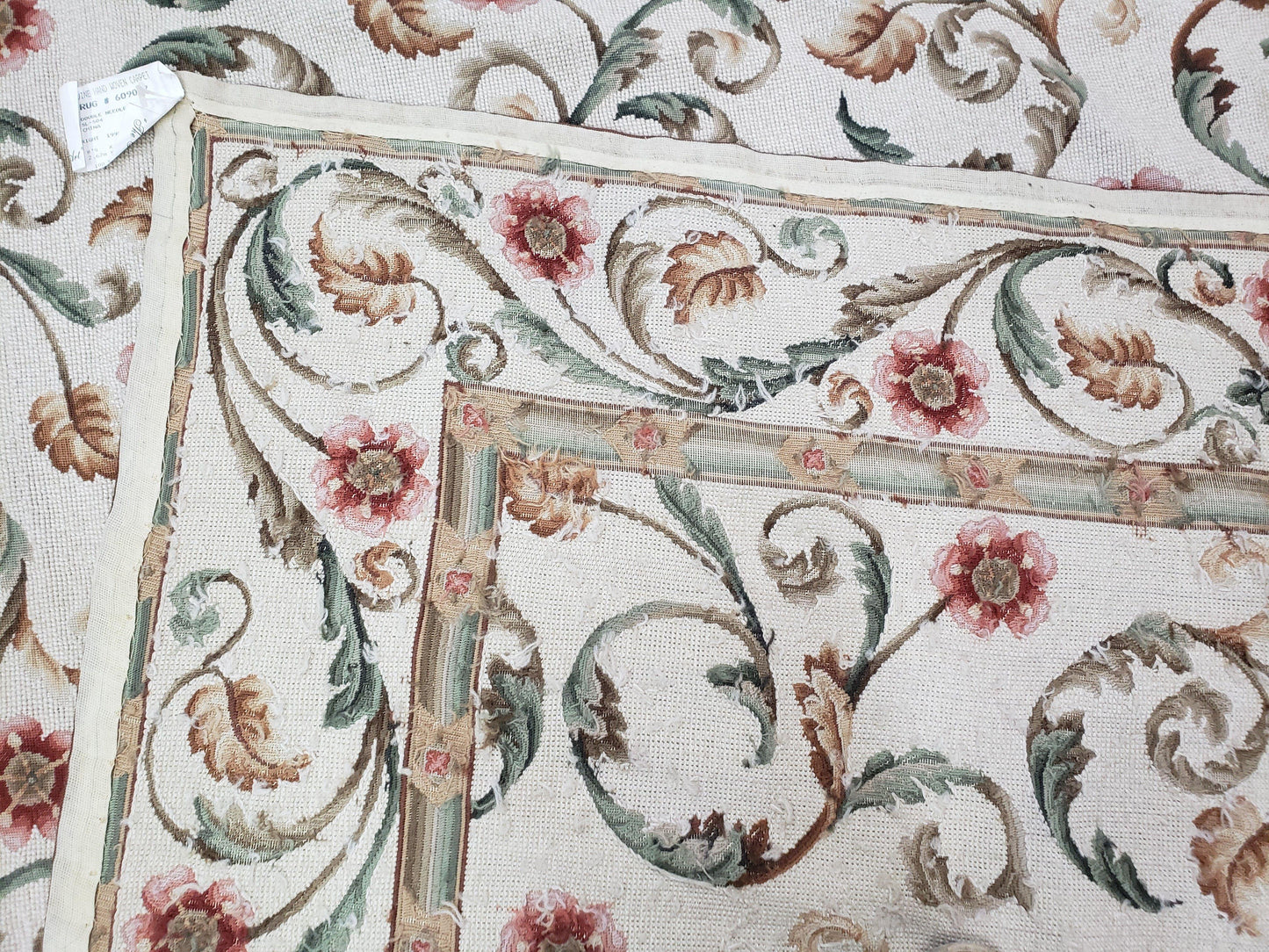 Needlepoint Rug 9x12, European Aubusson Design, Floral Allover Garden Pattern, New Needlepoint Area Rug, Ivory Rug, Hand Woven, Flatweave - Nuvé