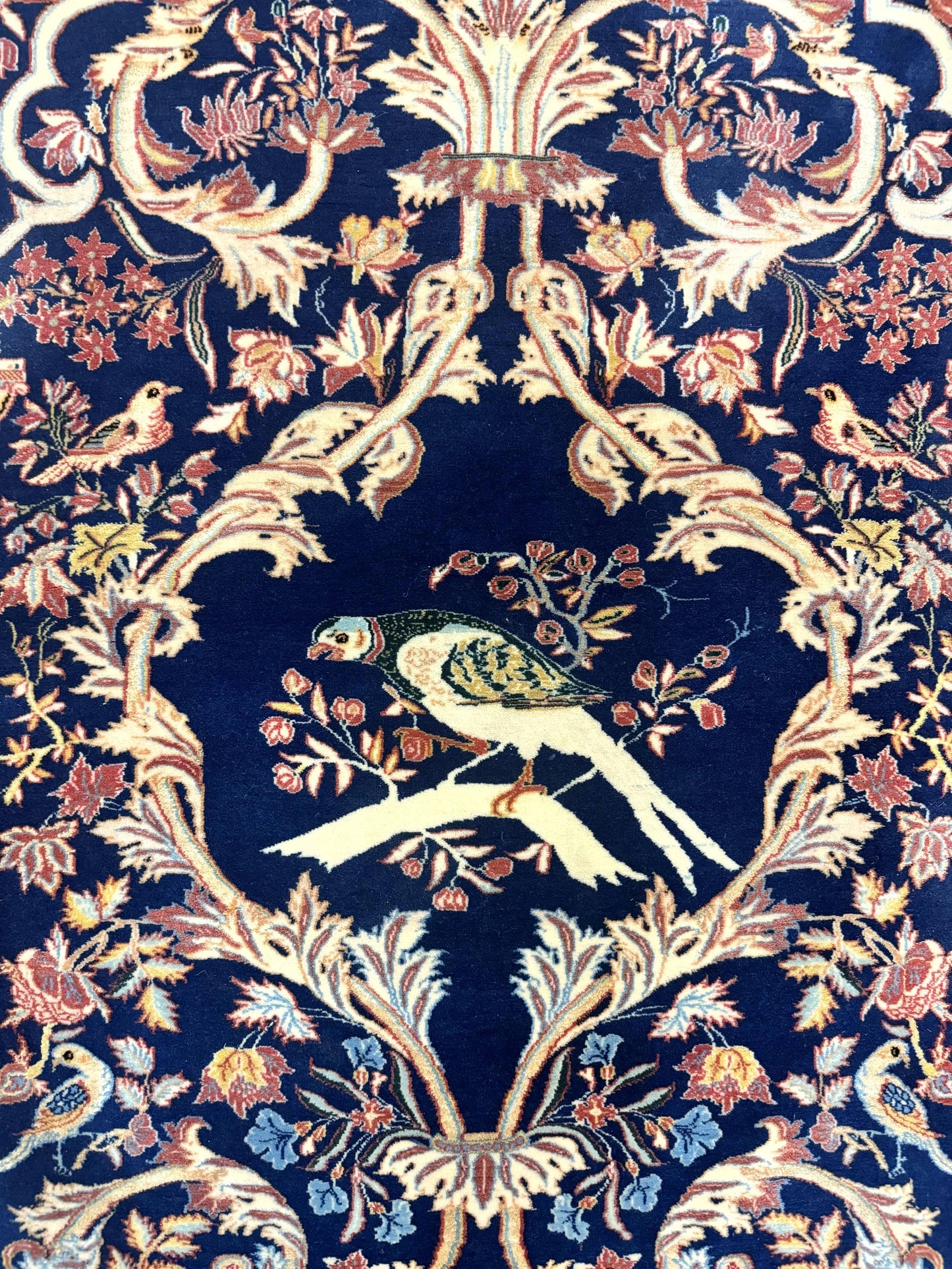 Persian Isfahan Rug 2x4, Birds, Navy Blue, Kork Wool on Silk Foundation, 460 KPSI - Nuvé