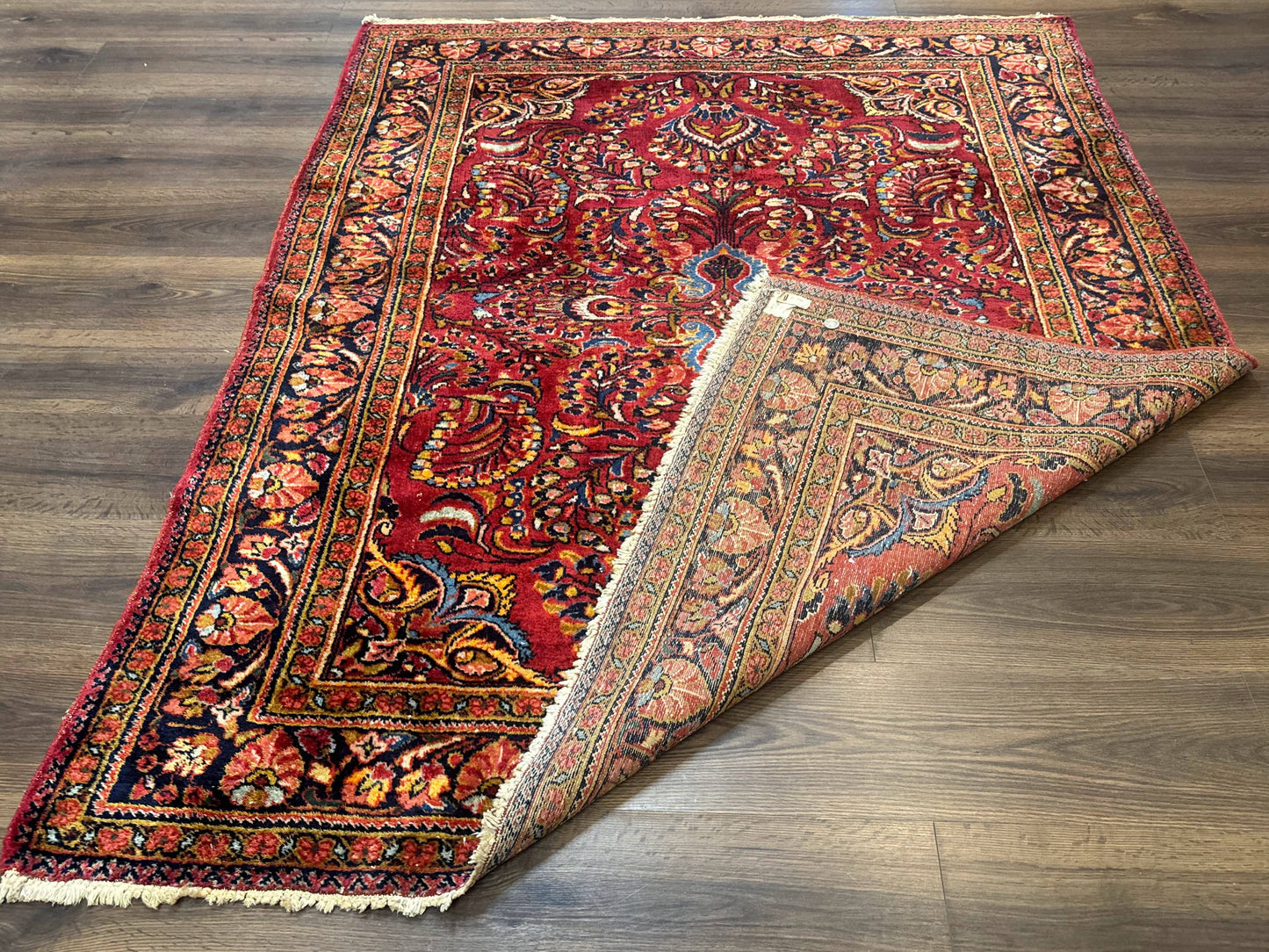 Persian Lilihan Rug 5x6, Red, Floral, Antique Persian Carpet - Nuvé